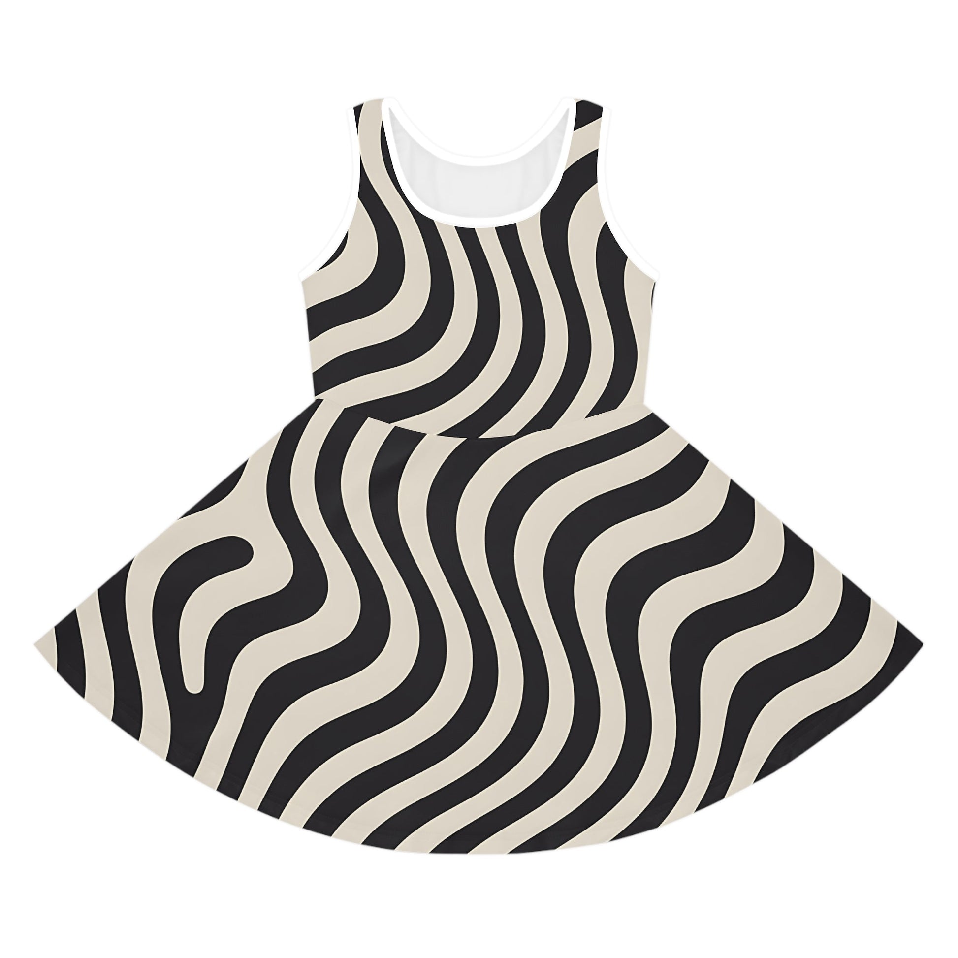 Printify Black and White Wavy Stripe Skater Dress 2025