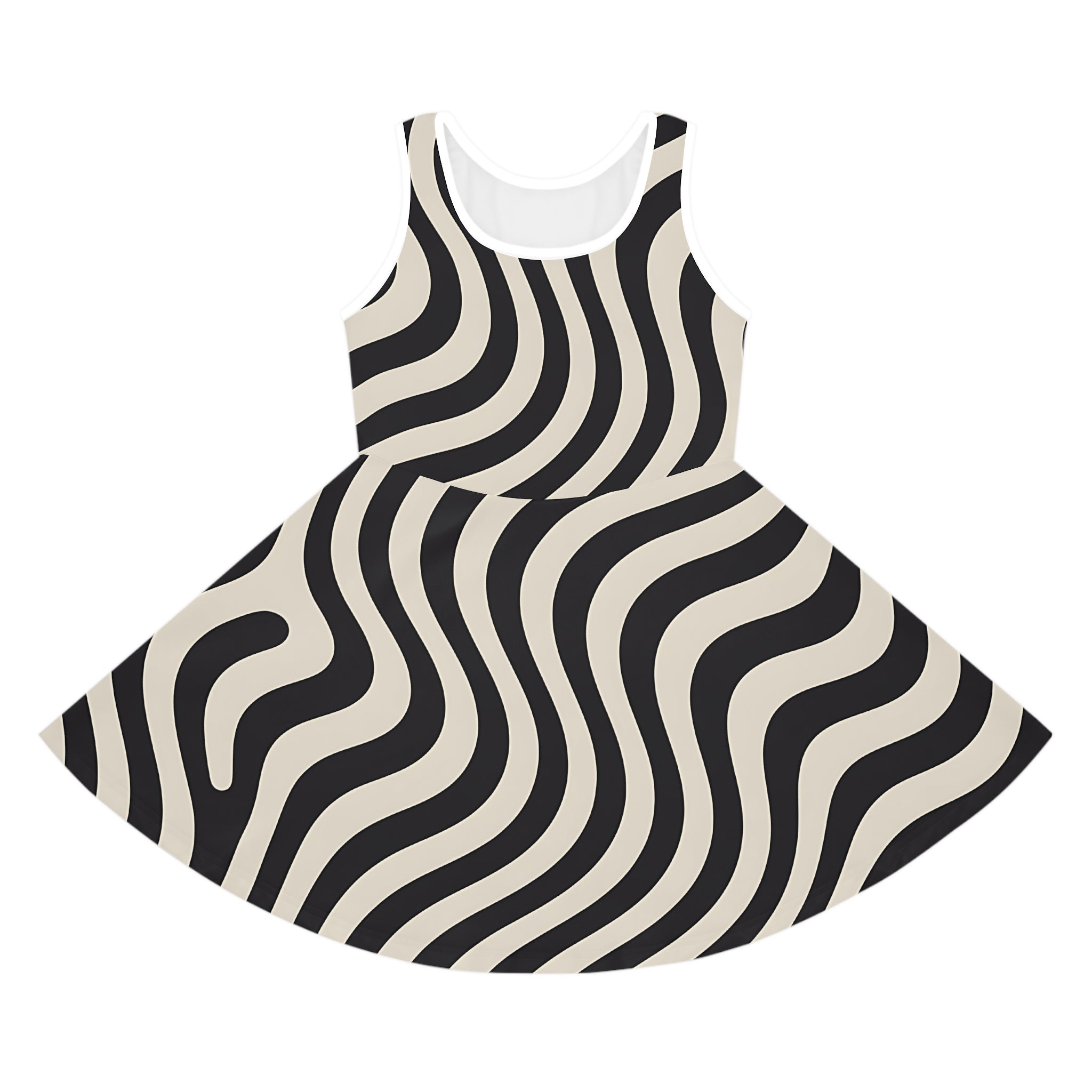 Printify Black and White Wavy Stripe Skater Dress 2025