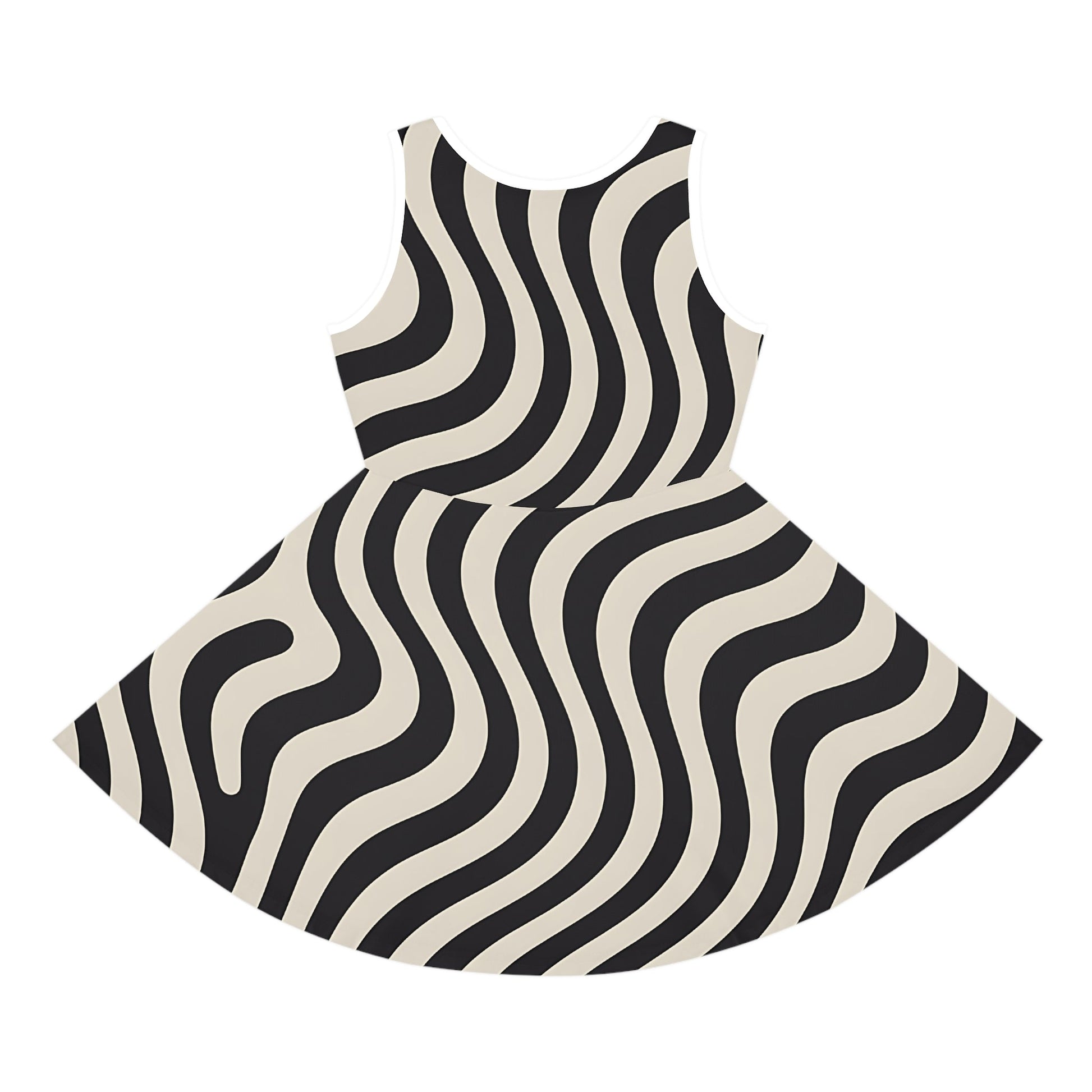 Printify Black and White Wavy Stripe Skater Dress 2025