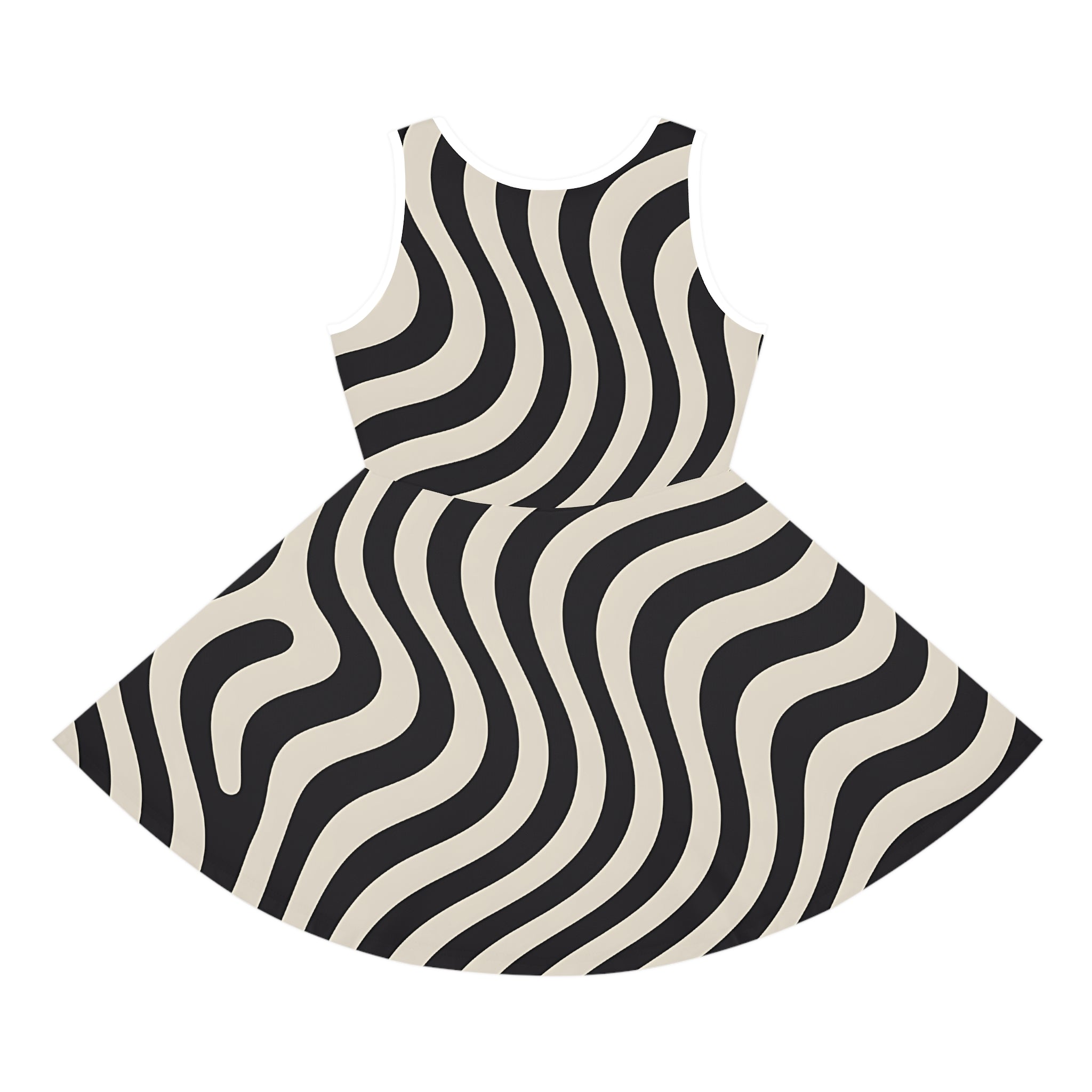 Printify Black and White Wavy Stripe Skater Dress 2025
