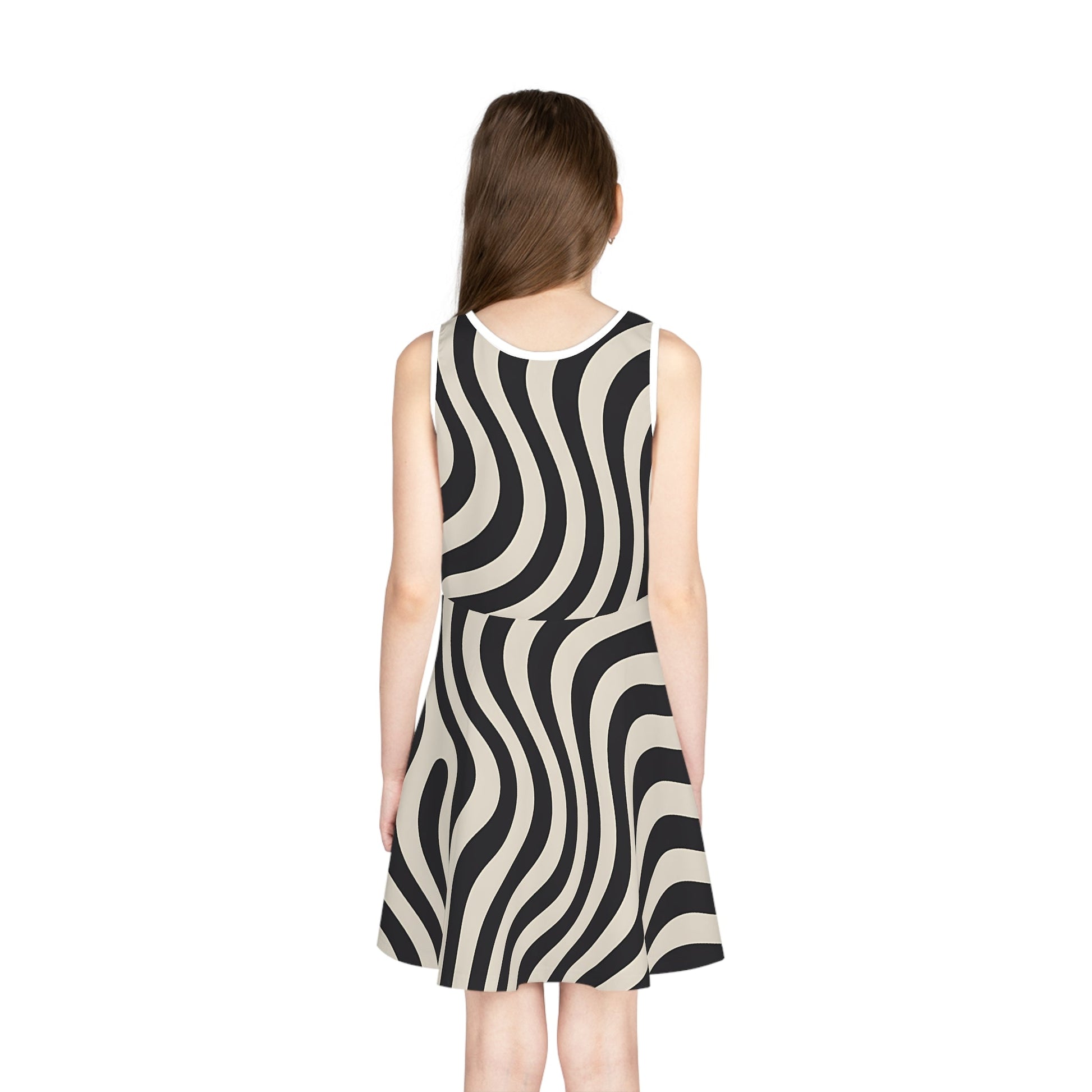 Printify Black and White Wavy Stripe Skater Dress 2025