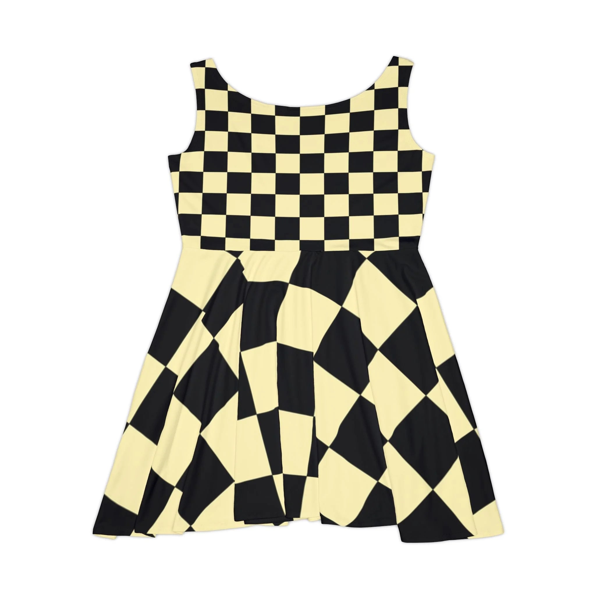 Black and Yellow Checkered Skater Dress, Artsulli - Art is Long, Life is Short, All Over Prints, , , , , , , 