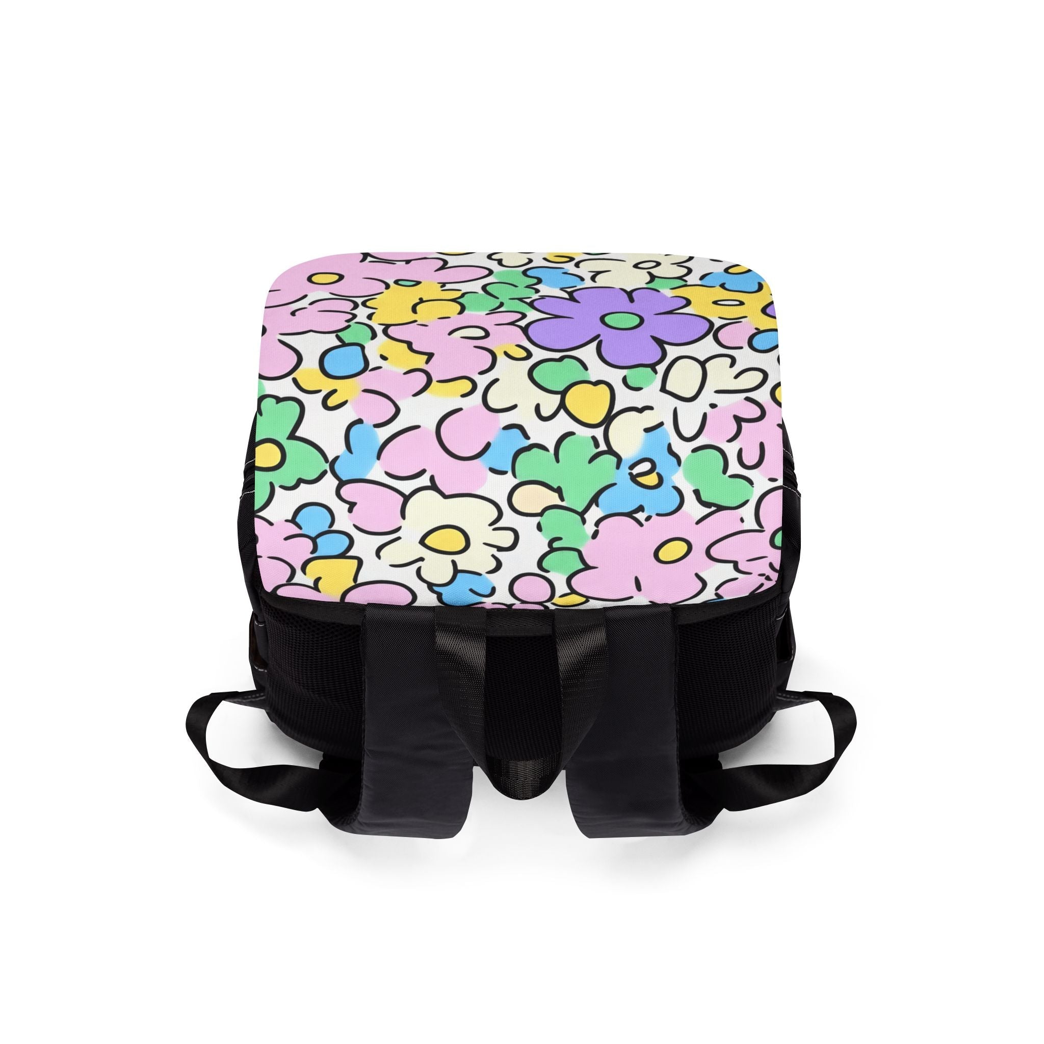 Black Backpack with Floral Print Flap, Artsulli - Art is Long, Life is Short, Bags, , , , , , , 