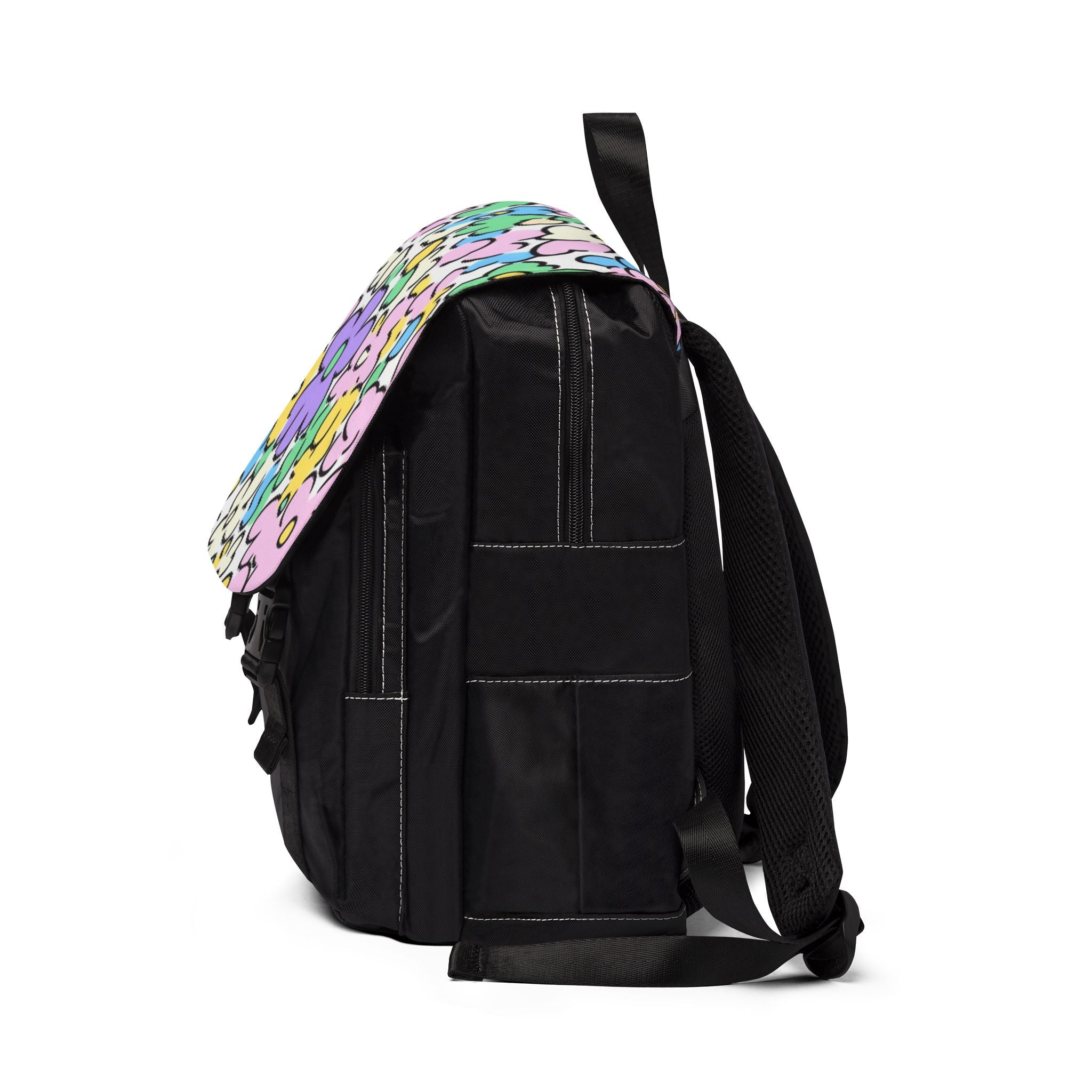 Black Backpack with Floral Print Flap, Artsulli - Art is Long, Life is Short, Bags, , , , , , , 