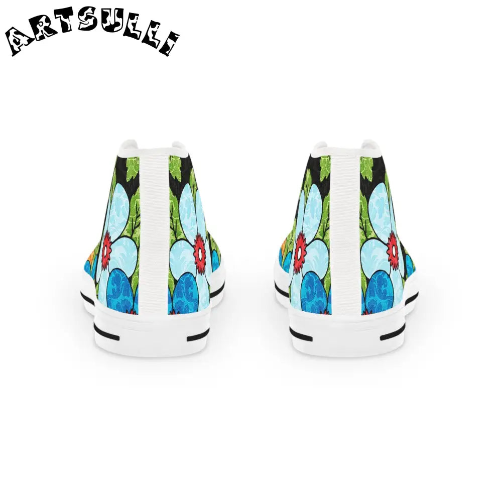 Black Floral Canvas High Top Sneakers, Artsulli - Art is Long, Life is Short, Shoes, , , , , , , 