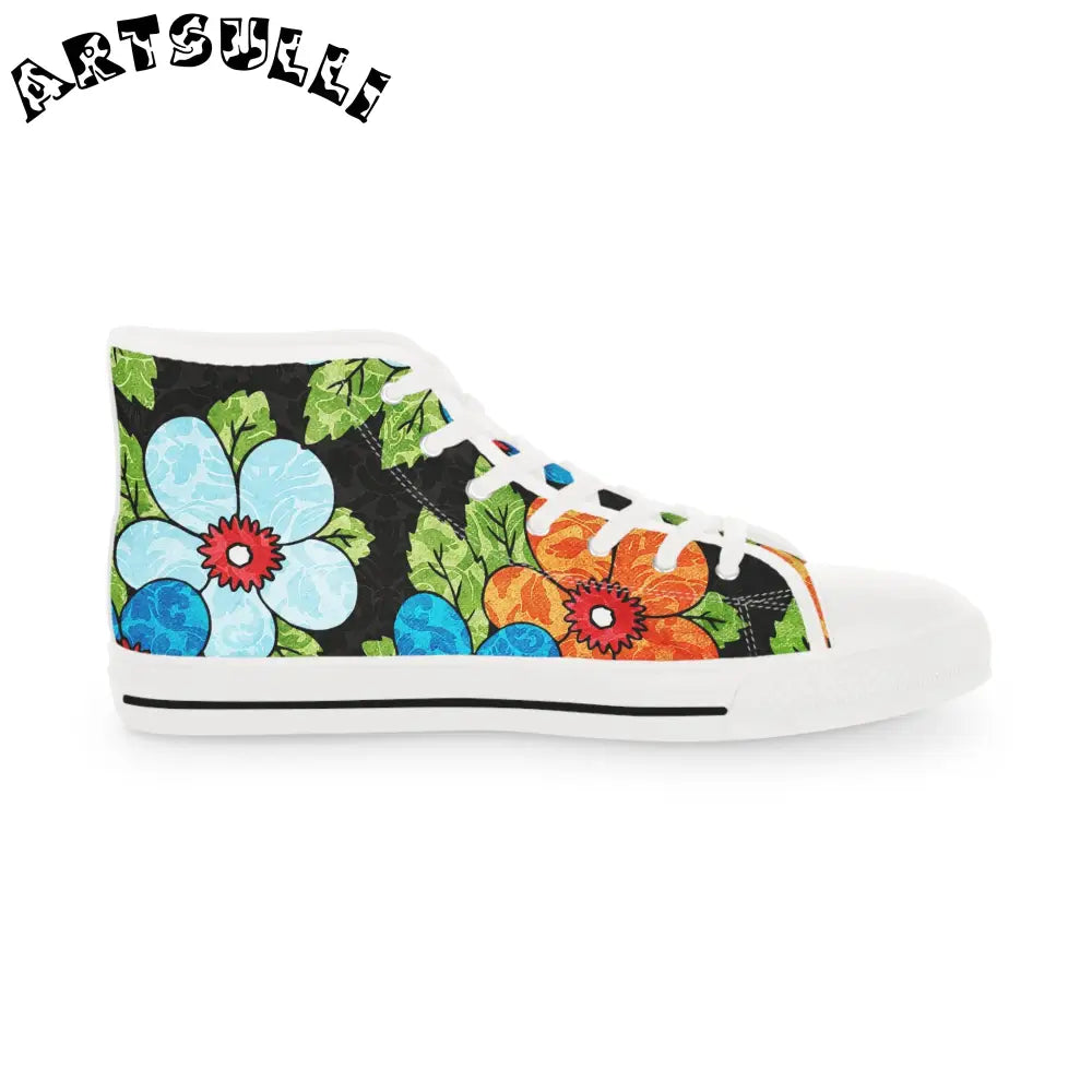 Black Floral Canvas High Top Sneakers, Artsulli - Art is Long, Life is Short, Shoes, , , , , , , 