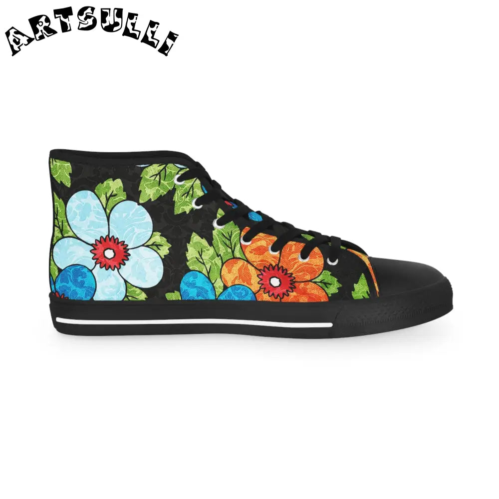 Black Floral Canvas High Top Sneakers, Artsulli - Art is Long, Life is Short, Shoes, , , , , , , 