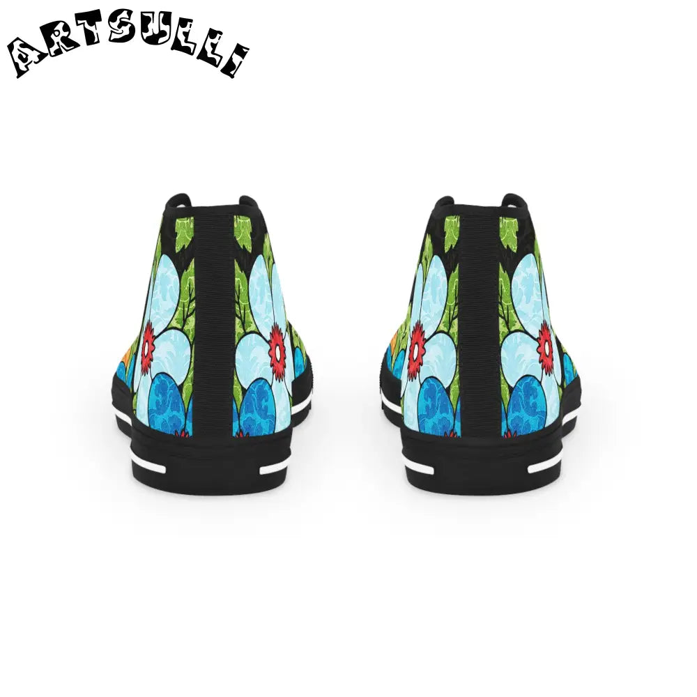 Black Floral Canvas High Top Sneakers, Artsulli - Art is Long, Life is Short, Shoes, , , , , , , 