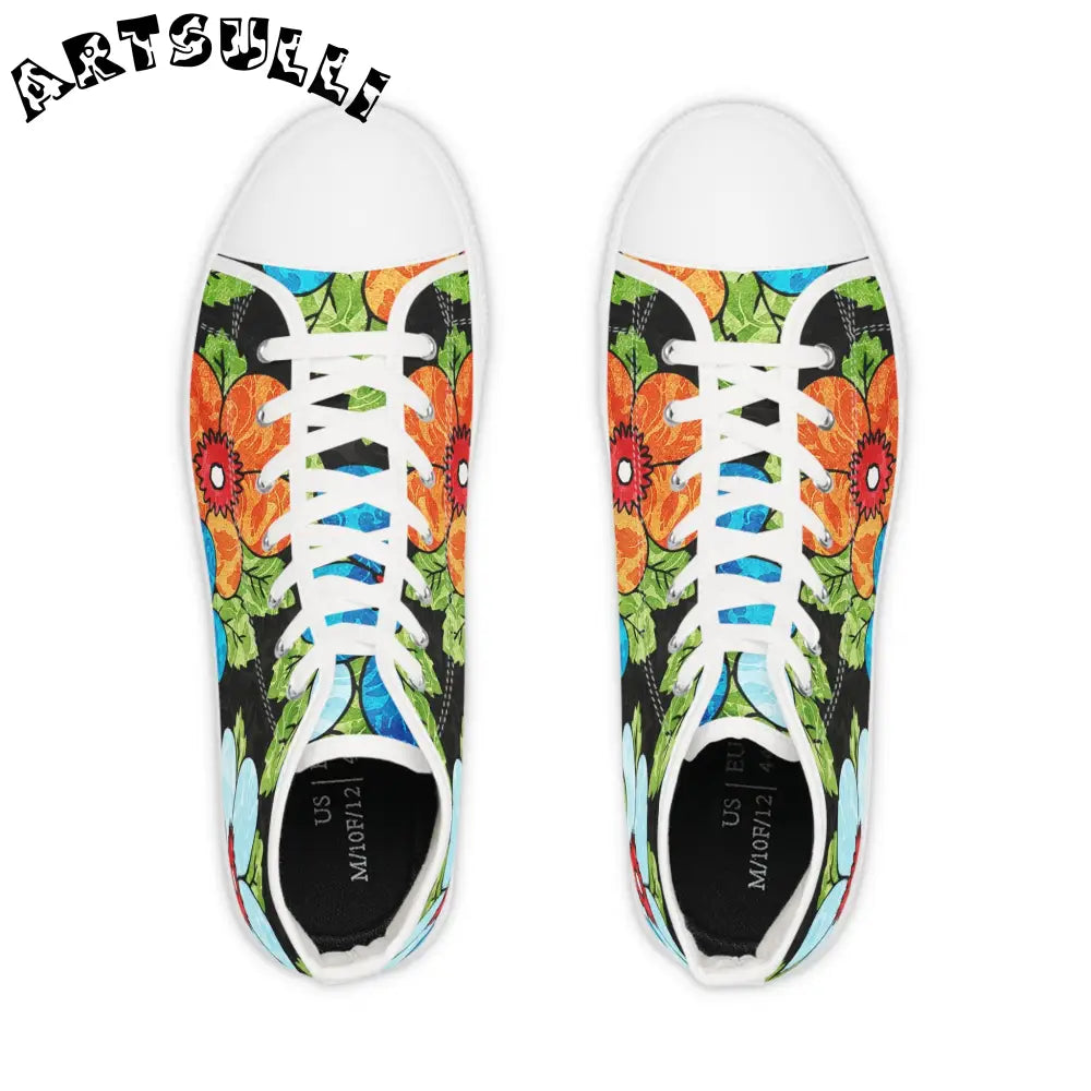 Black Floral Canvas High Top Sneakers, Artsulli - Art is Long, Life is Short, Shoes, , , , , , , 