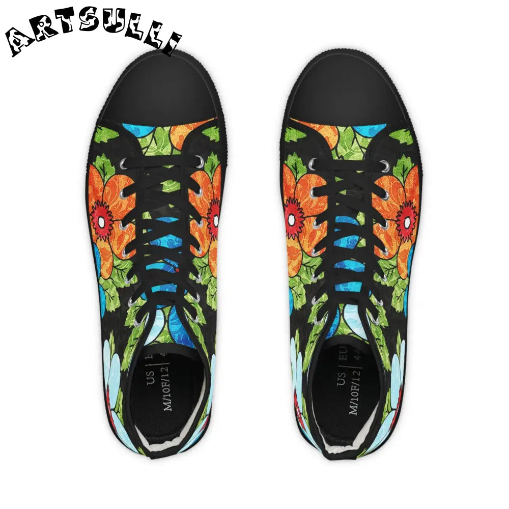 Black Floral Canvas High Top Sneakers, Artsulli - Art is Long, Life is Short, Shoes, , , , , , , 