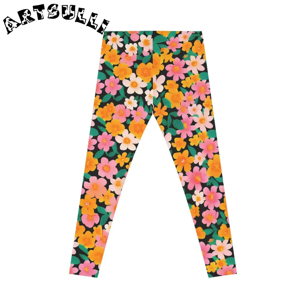 Black Floral Casual Leggings, Artsulli - Art is Long, Life is Short, All Over Prints, , , , , , , 