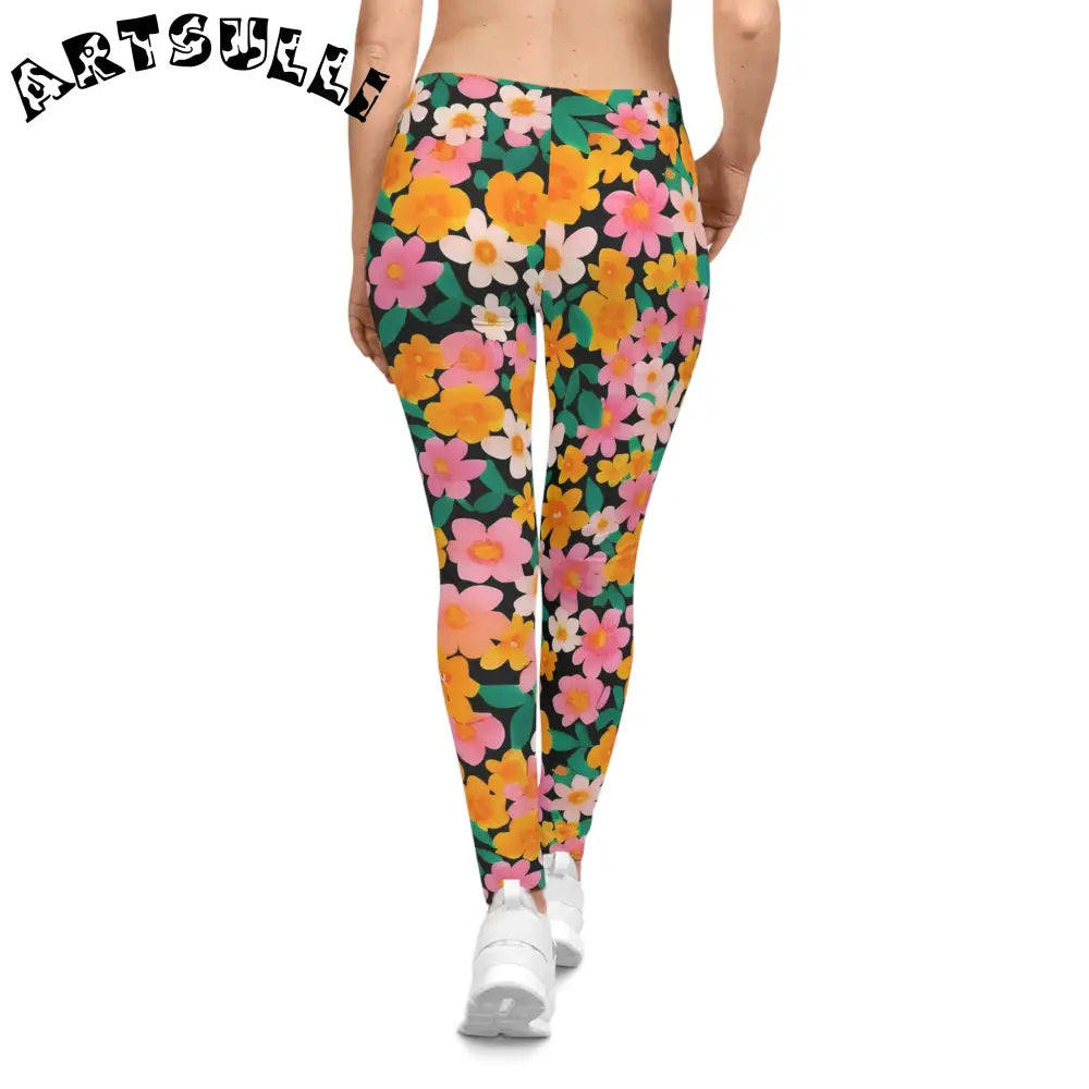 Black Floral Casual Leggings, Artsulli - Art is Long, Life is Short, All Over Prints, , , , , , , 