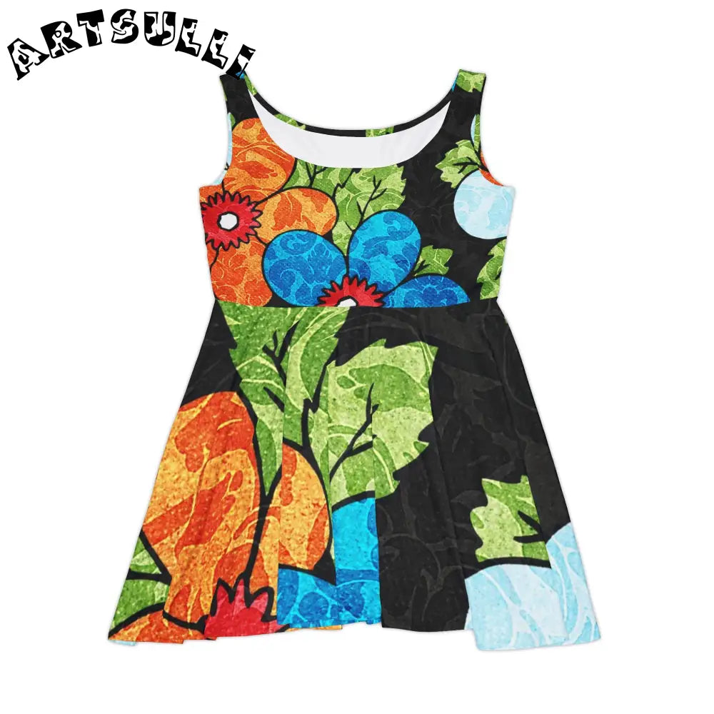 Black Floral Custom Skater Dress, Artsulli - Art is Long, Life is Short, All Over Prints, Size, XS, , , , , 79952521769866290678