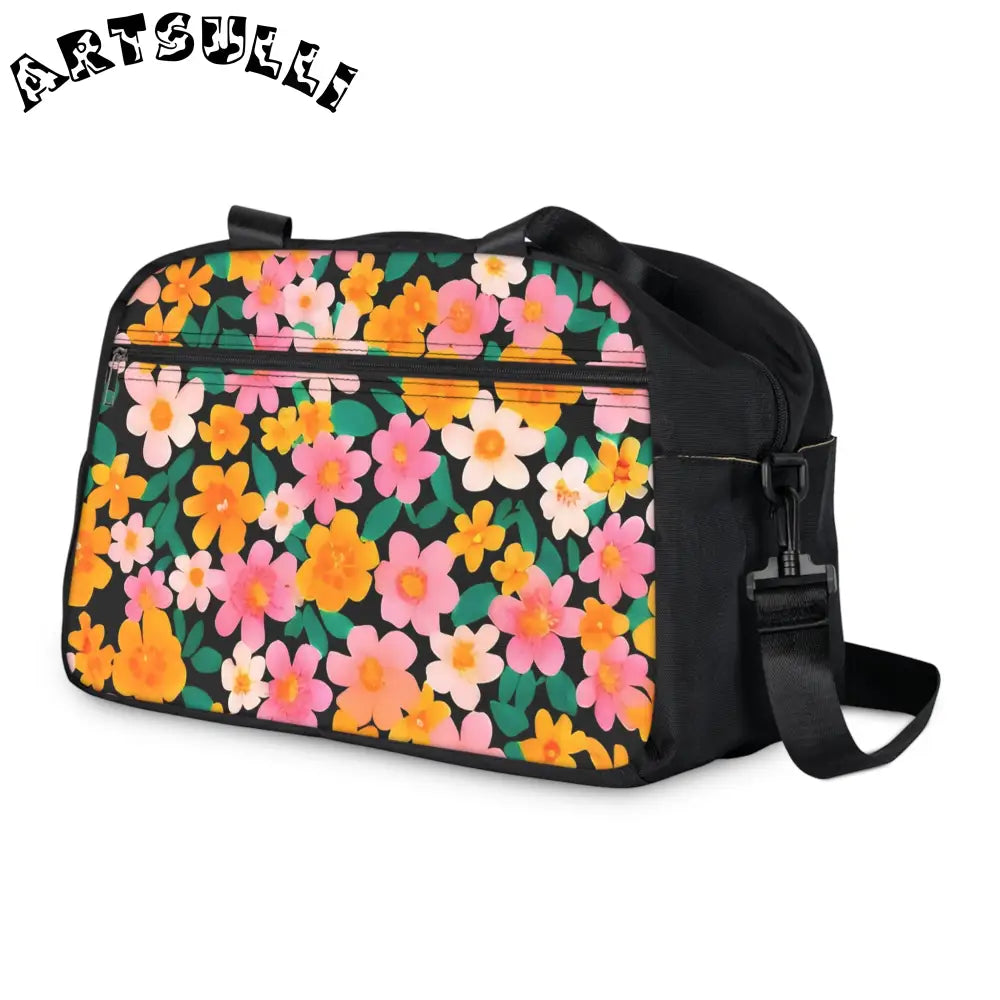 Black Floral Fitness Handbag, Artsulli - Art is Long, Life is Short, Bags, , , , , , , 