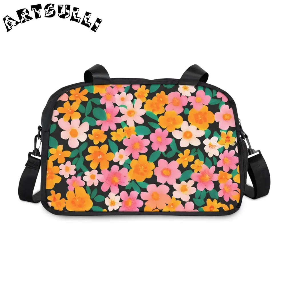 Black Floral Fitness Handbag, Artsulli - Art is Long, Life is Short, Bags, Size, 12.4" x 13.3", Color, Black, , , 25093888781024296554