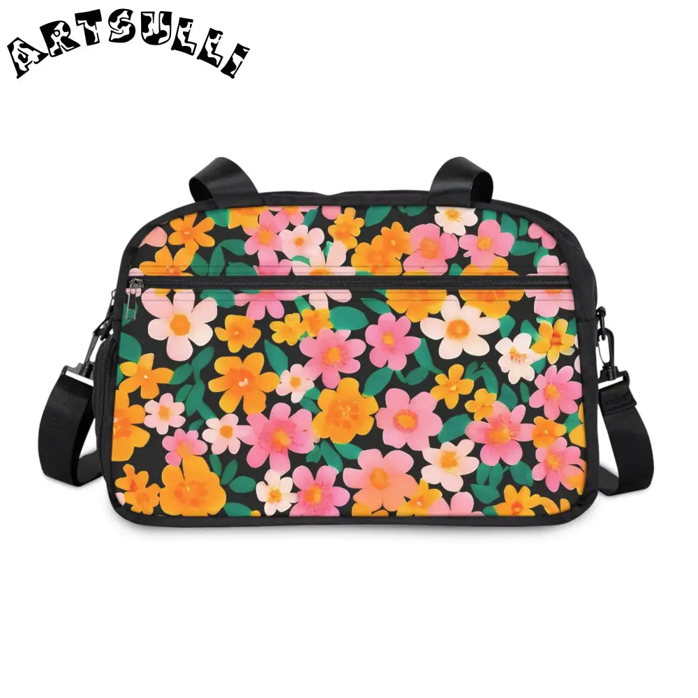 Black Floral Fitness Handbag, Artsulli - Art is Long, Life is Short, Bags, , , , , , , 