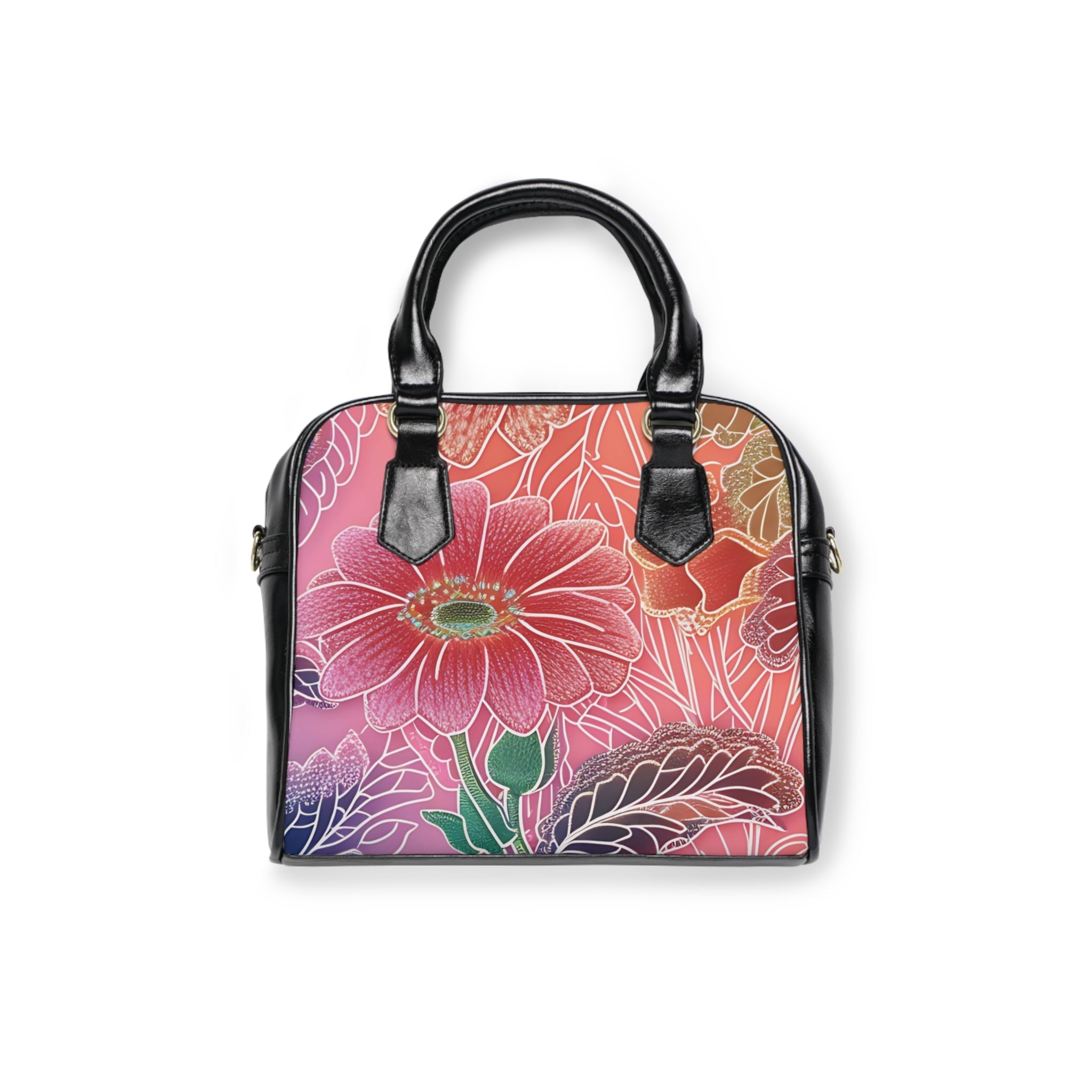 Printify Black Floral Gradient Shoulder Bag 2025