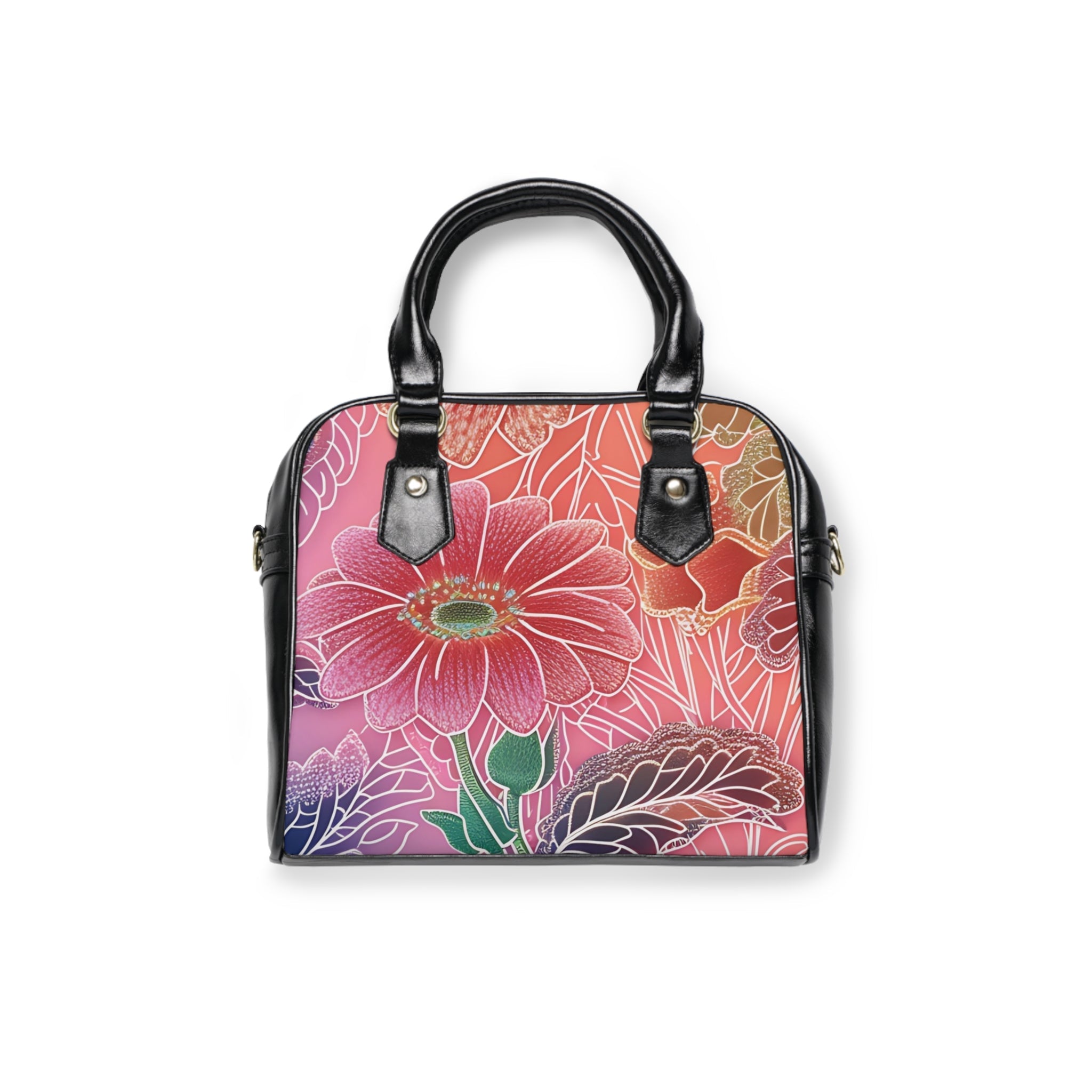 Printify Black Floral Gradient Shoulder Bag 2025
