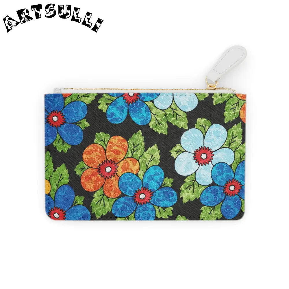Black Floral Mini Personalized Clutch, Artsulli - Art is Long, Life is Short, Bags, Size, 6.3” x 4”, Color, White, , , 10624524432109600623