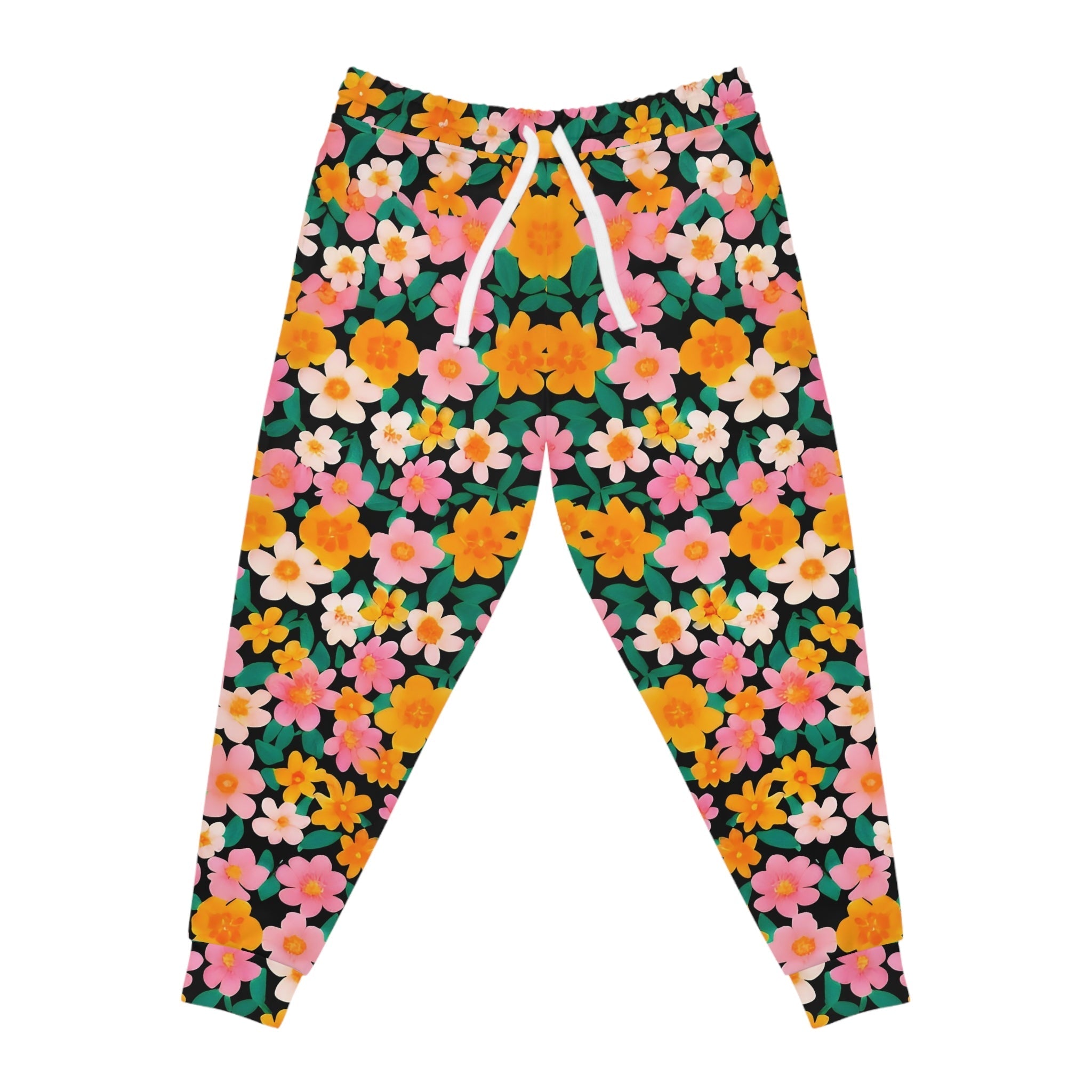 Black Floral Print Joggers, Artsulli - Art is Long, Life is Short, All Over Prints, Size, S, Color, Seam thread color automatically matched to design, , , 30961601836816630955