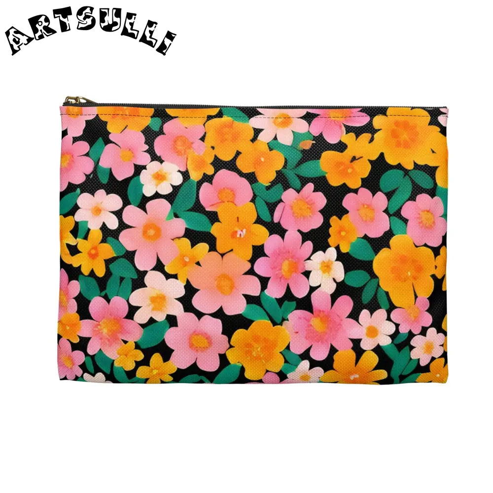 Black Floral Print Zipper Pouch, Artsulli - Art is Long, Life is Short, Bags, , , , , , , 
