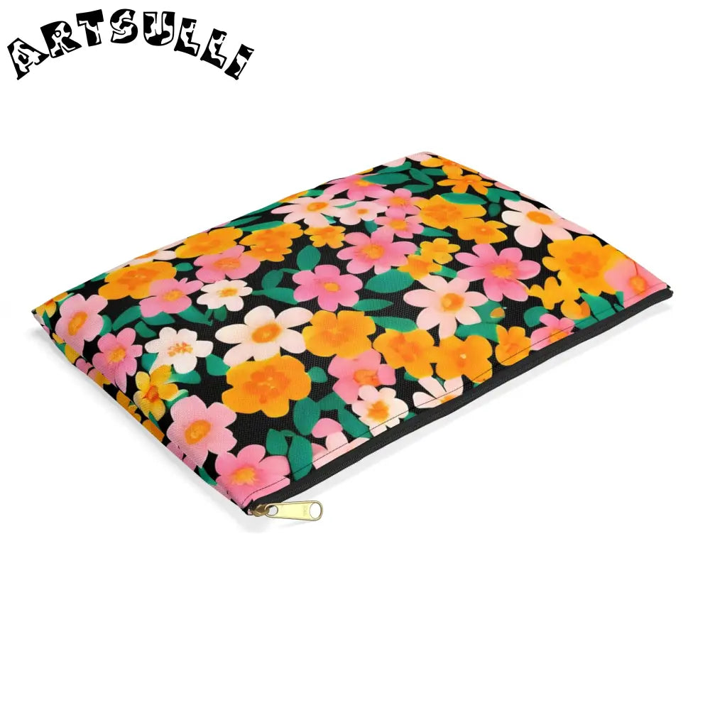 Black Floral Print Zipper Pouch, Artsulli - Art is Long, Life is Short, Bags, , , , , , , 