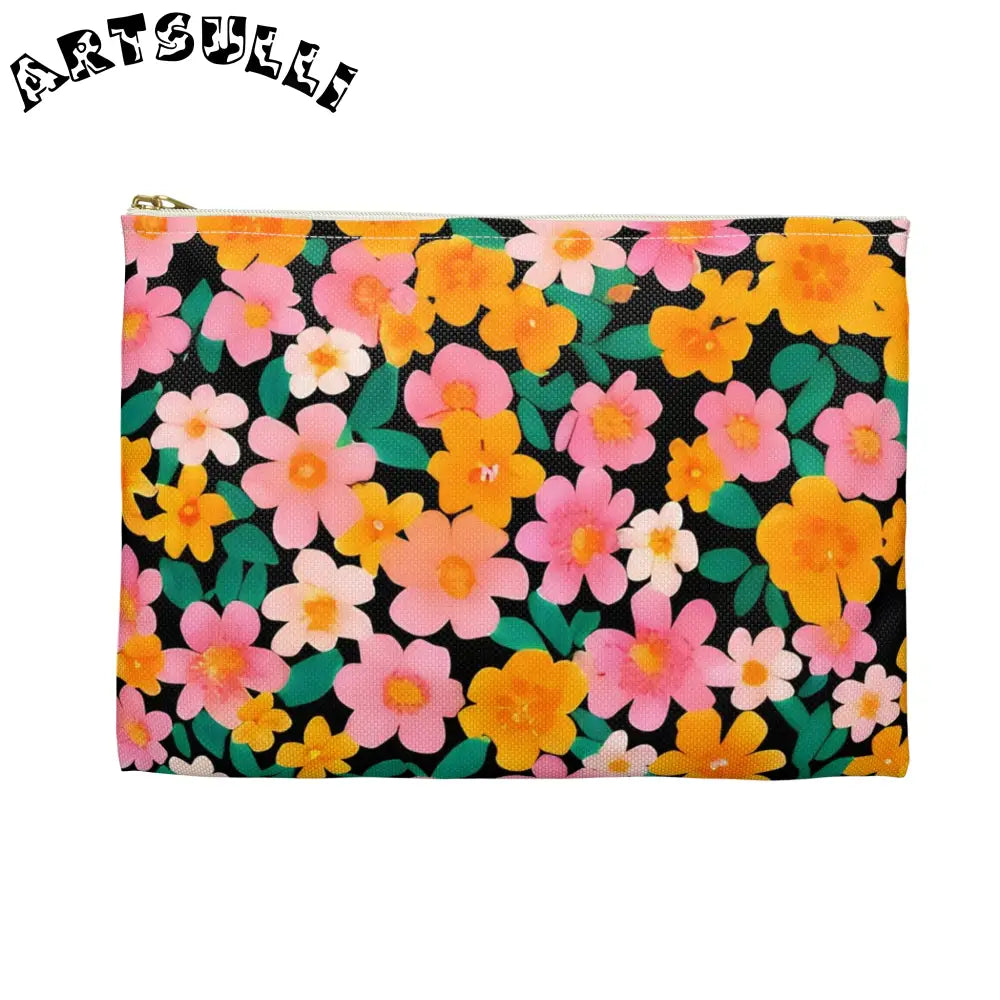 Black Floral Print Zipper Pouch, Artsulli - Art is Long, Life is Short, Bags, , , , , , , 