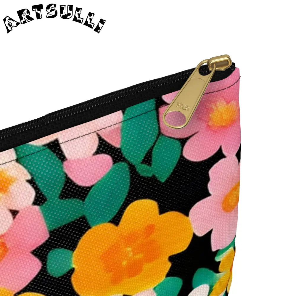 Black Floral Print Zipper Pouch, Artsulli - Art is Long, Life is Short, Bags, , , , , , , 
