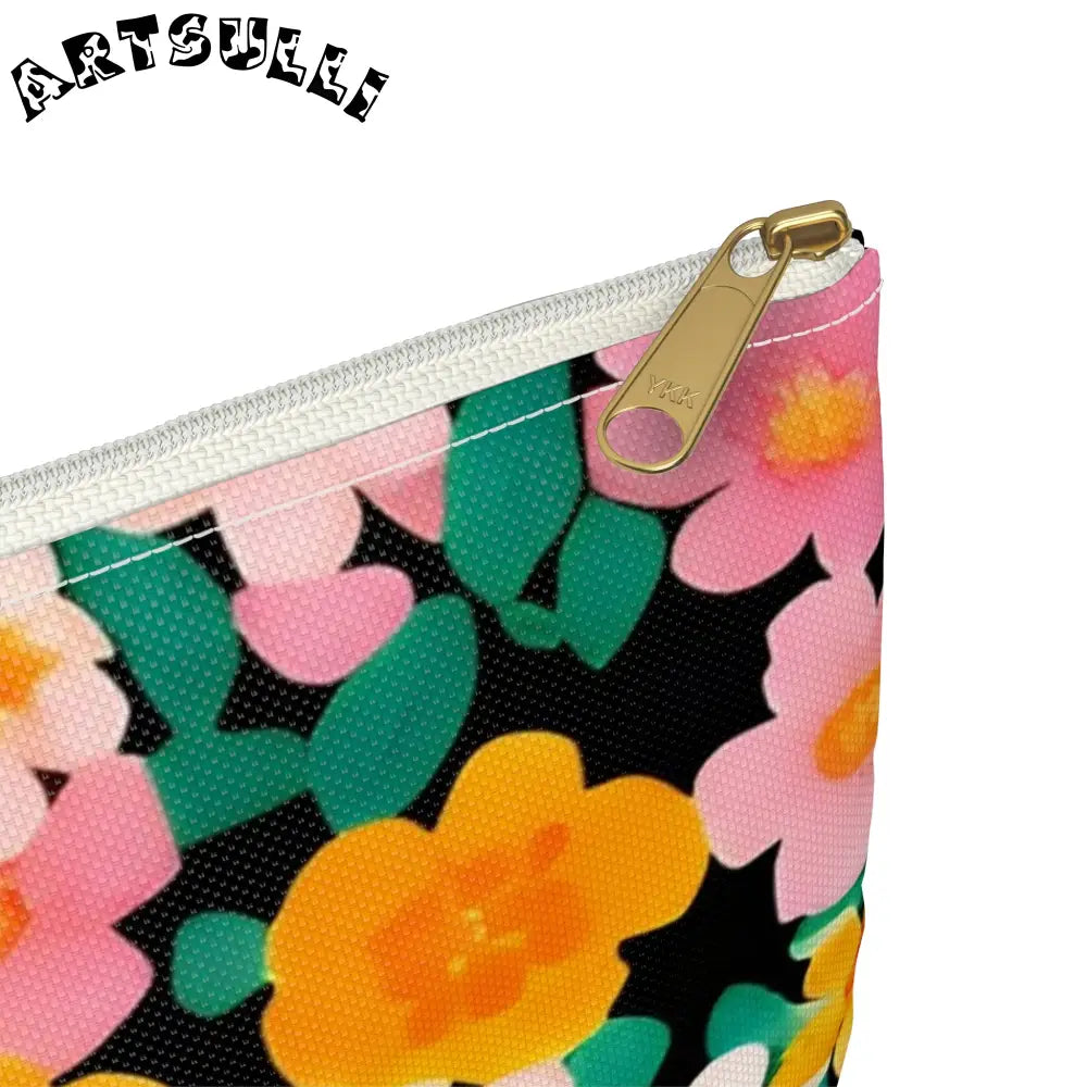 Black Floral Print Zipper Pouch, Artsulli - Art is Long, Life is Short, Bags, , , , , , , 
