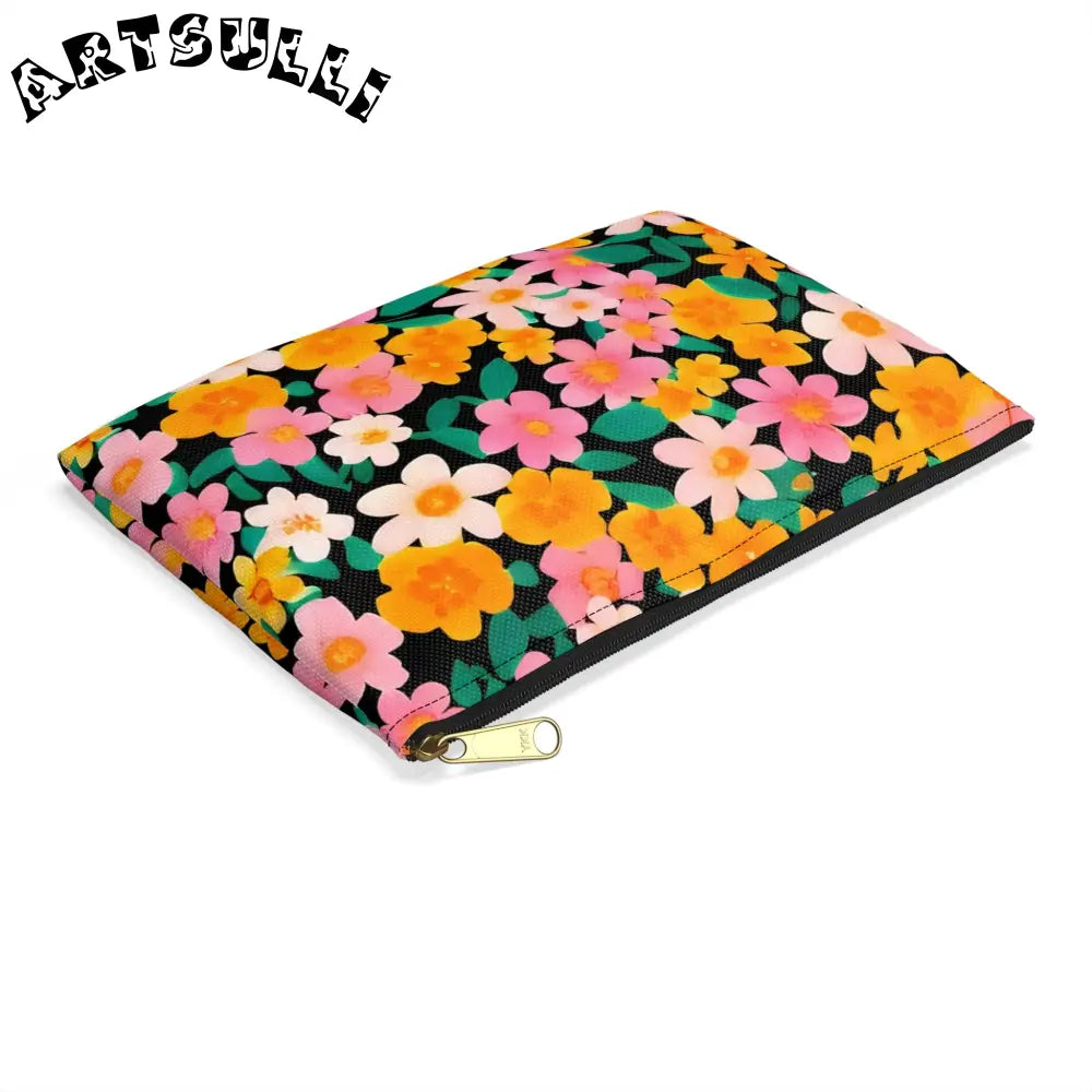 Black Floral Print Zipper Pouch, Artsulli - Art is Long, Life is Short, Bags, , , , , , , 
