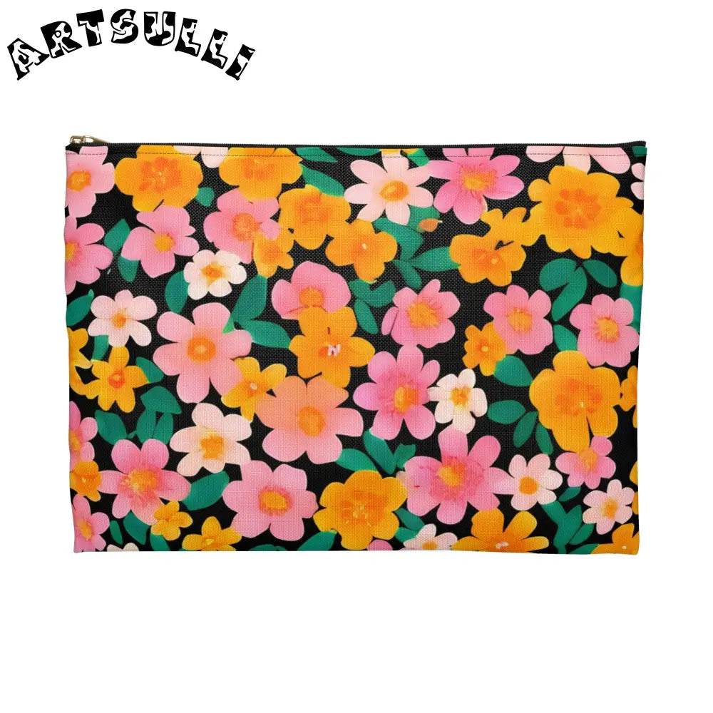 Black Floral Print Zipper Pouch, Artsulli - Art is Long, Life is Short, Bags, , , , , , , 
