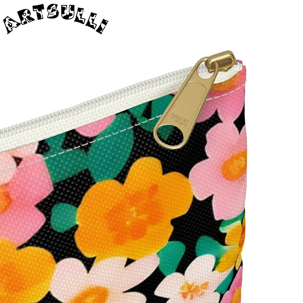 Black Floral Print Zipper Pouch, Artsulli - Art is Long, Life is Short, Bags, , , , , , , 