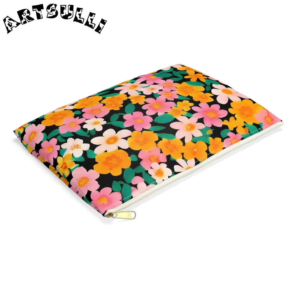 Black Floral Print Zipper Pouch, Artsulli - Art is Long, Life is Short, Bags, , , , , , , 