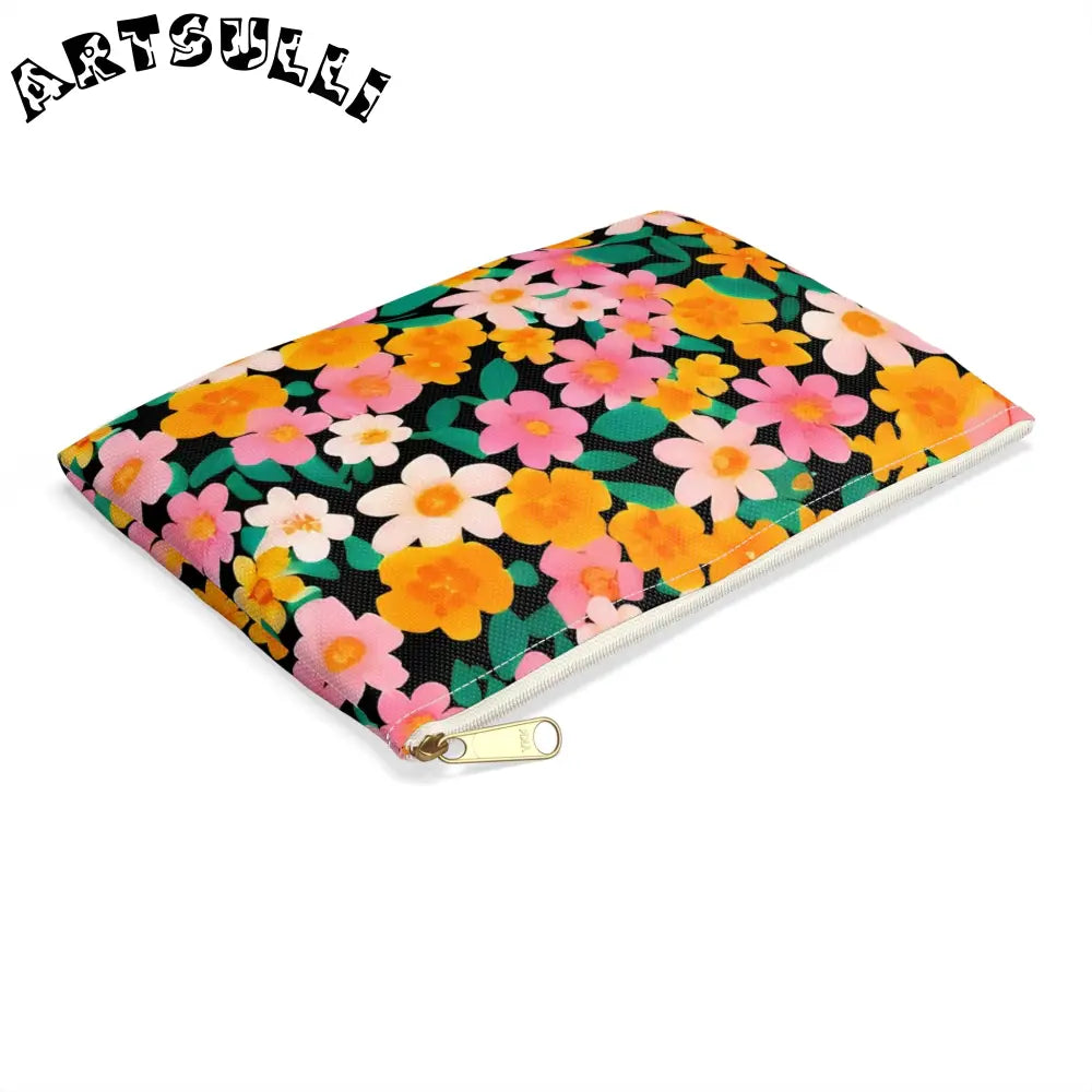 Black Floral Print Zipper Pouch, Artsulli - Art is Long, Life is Short, Bags, , , , , , , 