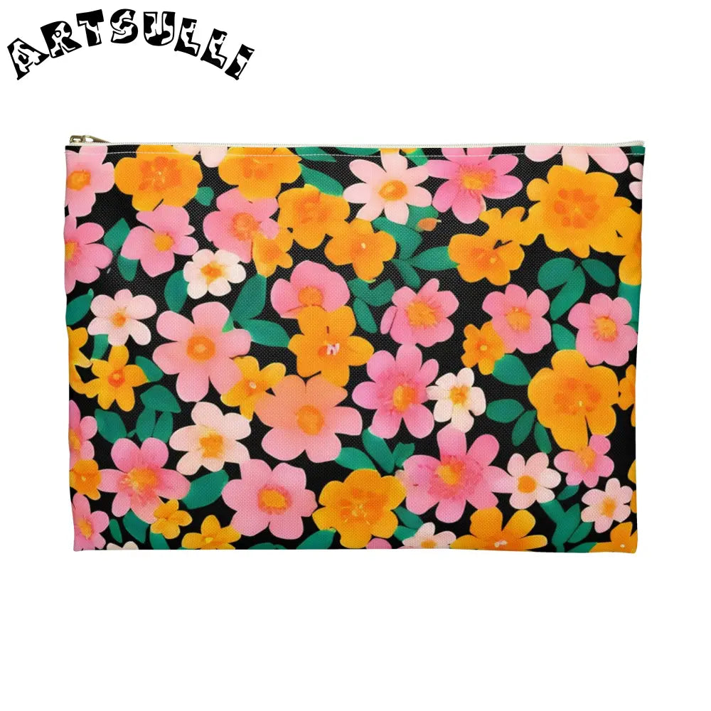 Black Floral Print Zipper Pouch, Artsulli - Art is Long, Life is Short, Bags, , , , , , , 