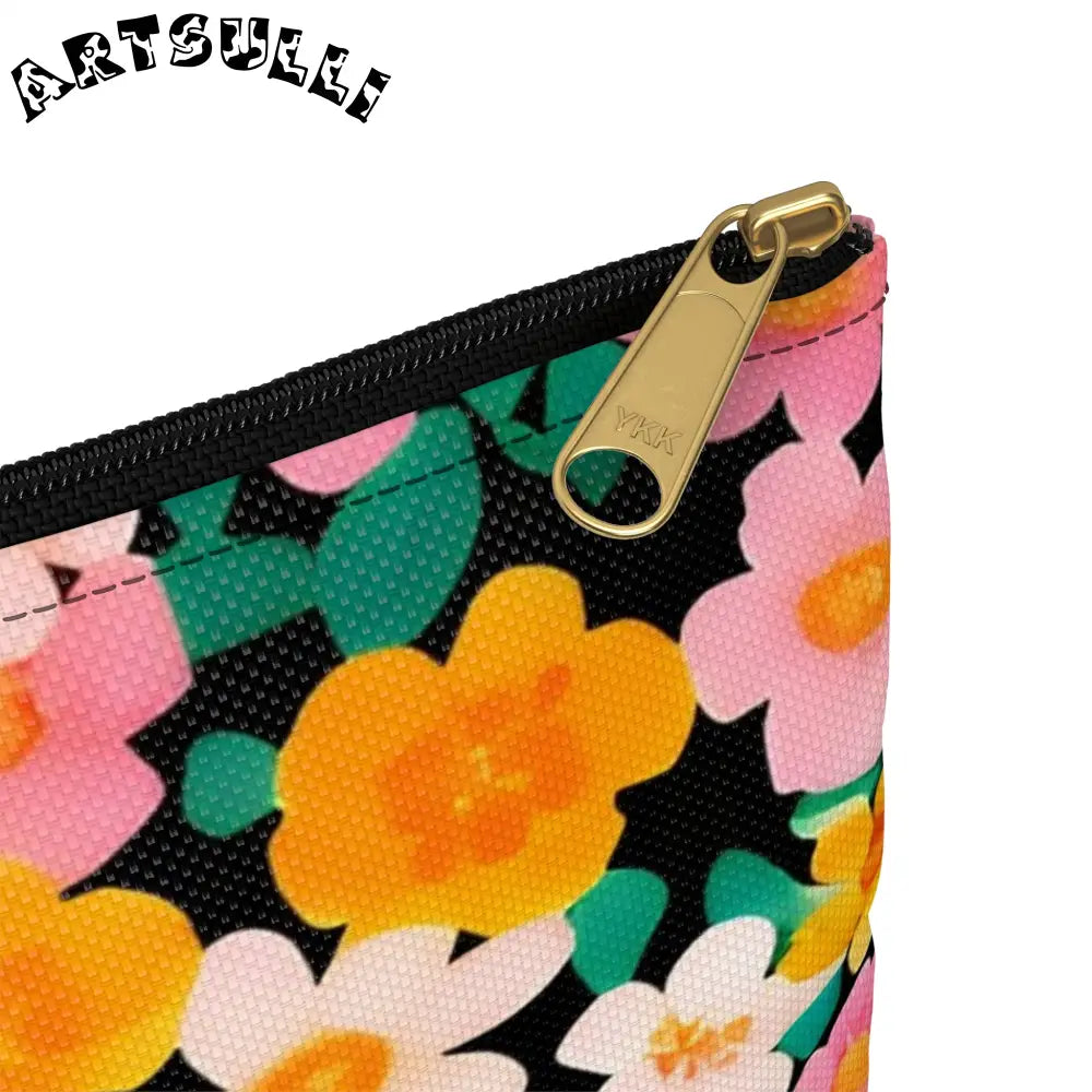Black Floral Print Zipper Pouch, Artsulli - Art is Long, Life is Short, Bags, , , , , , , 