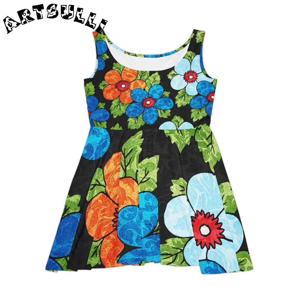 Black Floral Sleeveless Skater Dress, Artsulli - Art is Long, Life is Short, All Over Prints, Size, XS, , , , , 18862688225698210090