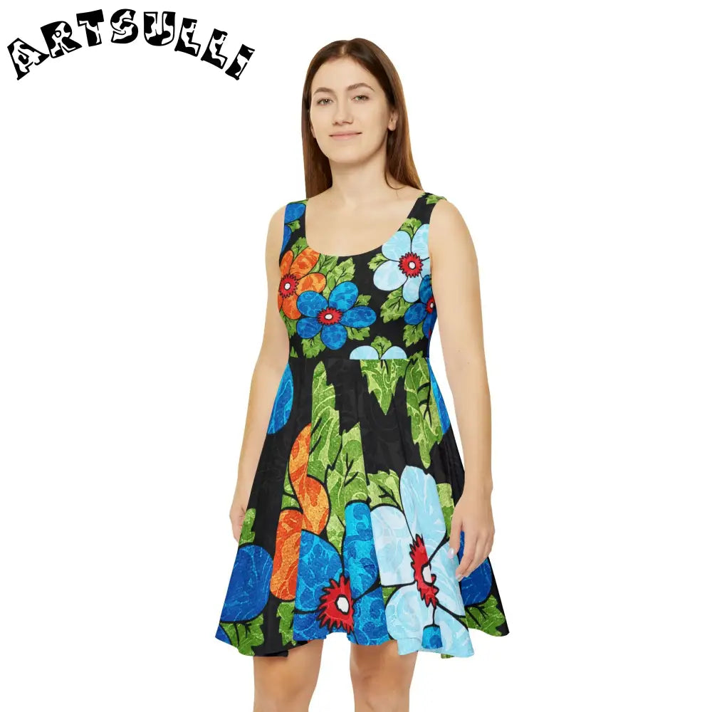 JAKKOUTTHEBXX Black Floral Sleeveless Skater Dress 2025