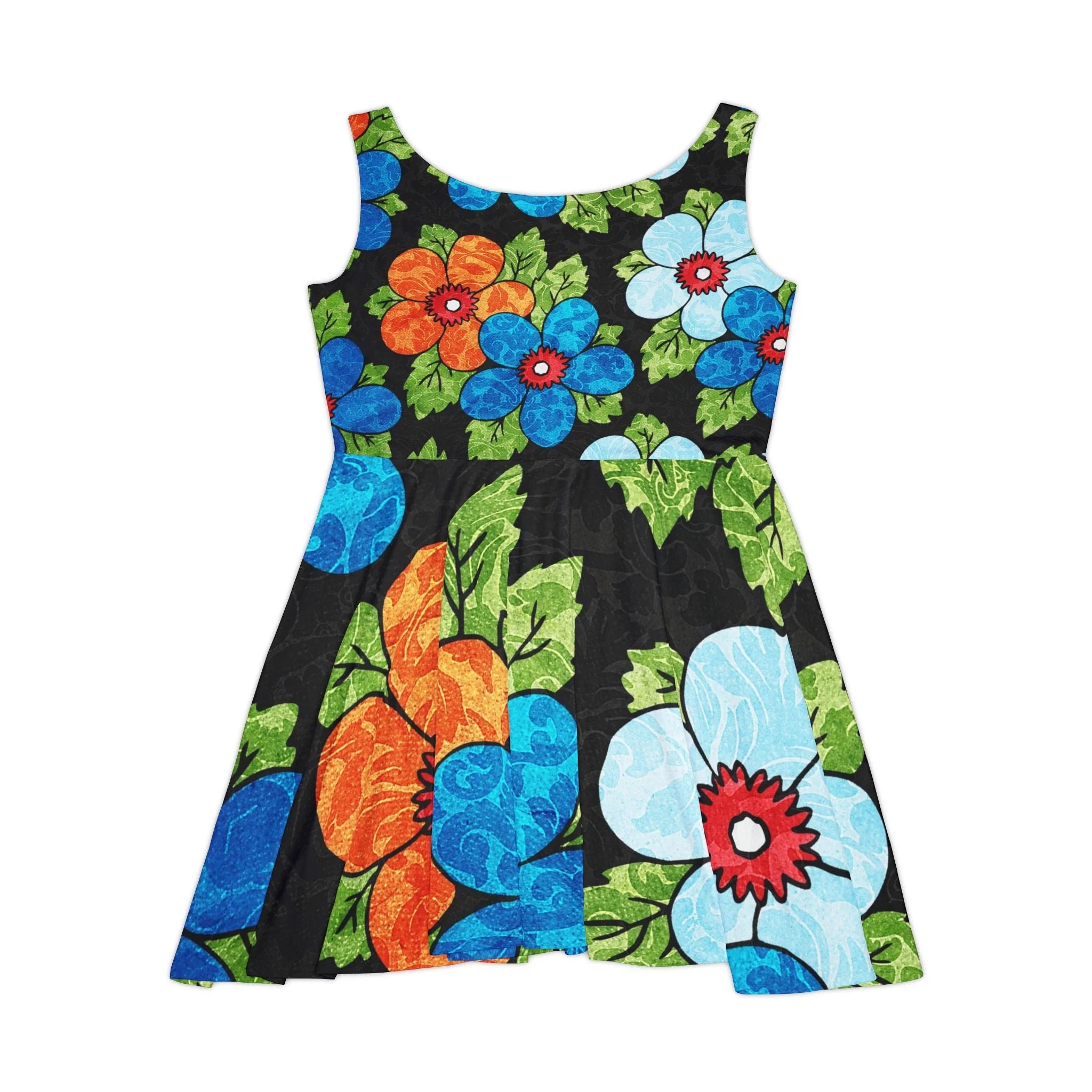 Black Floral Sleeveless Skater Dress, Artsulli - Art is Long, Life is Short, All Over Prints, , , , , , , 