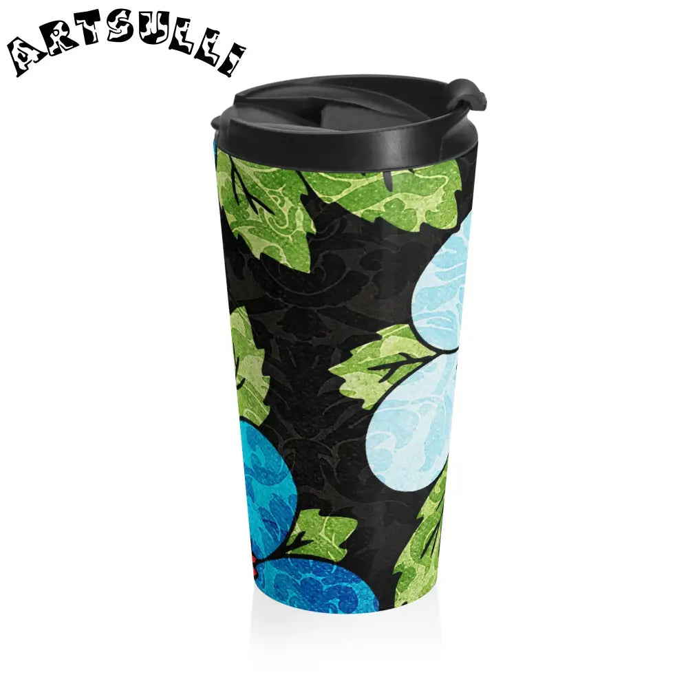 Black Floral Stainless Steel Travel Mug, Artsulli - Art is Long, Life is Short, Mug, , , , , , , 