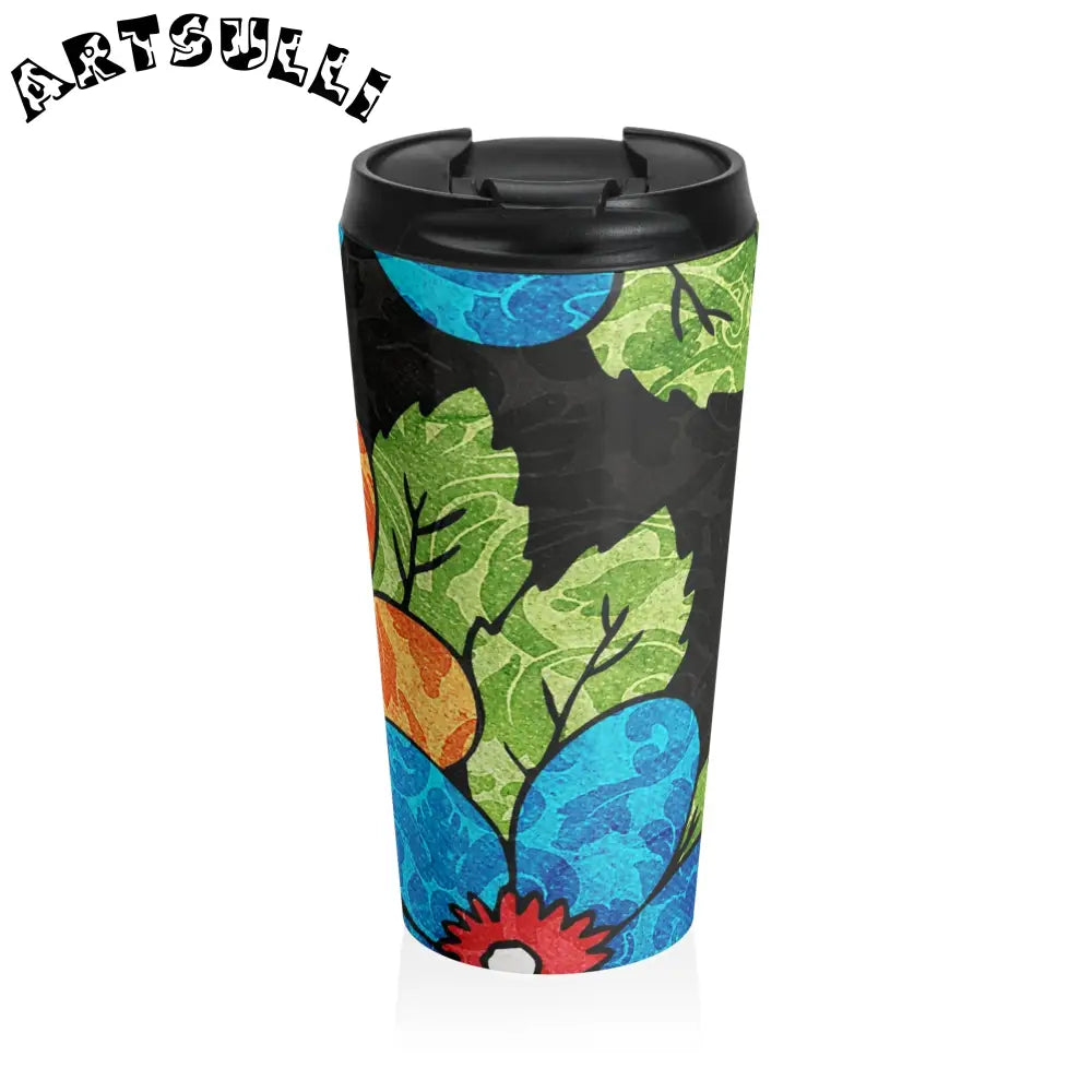 Black Floral Stainless Steel Travel Mug, Artsulli - Art is Long, Life is Short, Mug, Size, 15oz, , , , , 17853306636832966714