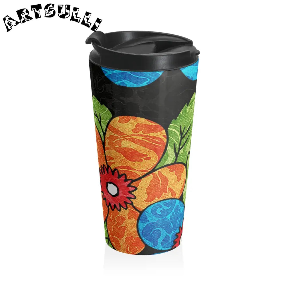 Black Floral Stainless Steel Travel Mug, Artsulli - Art is Long, Life is Short, Mug, , , , , , , 
