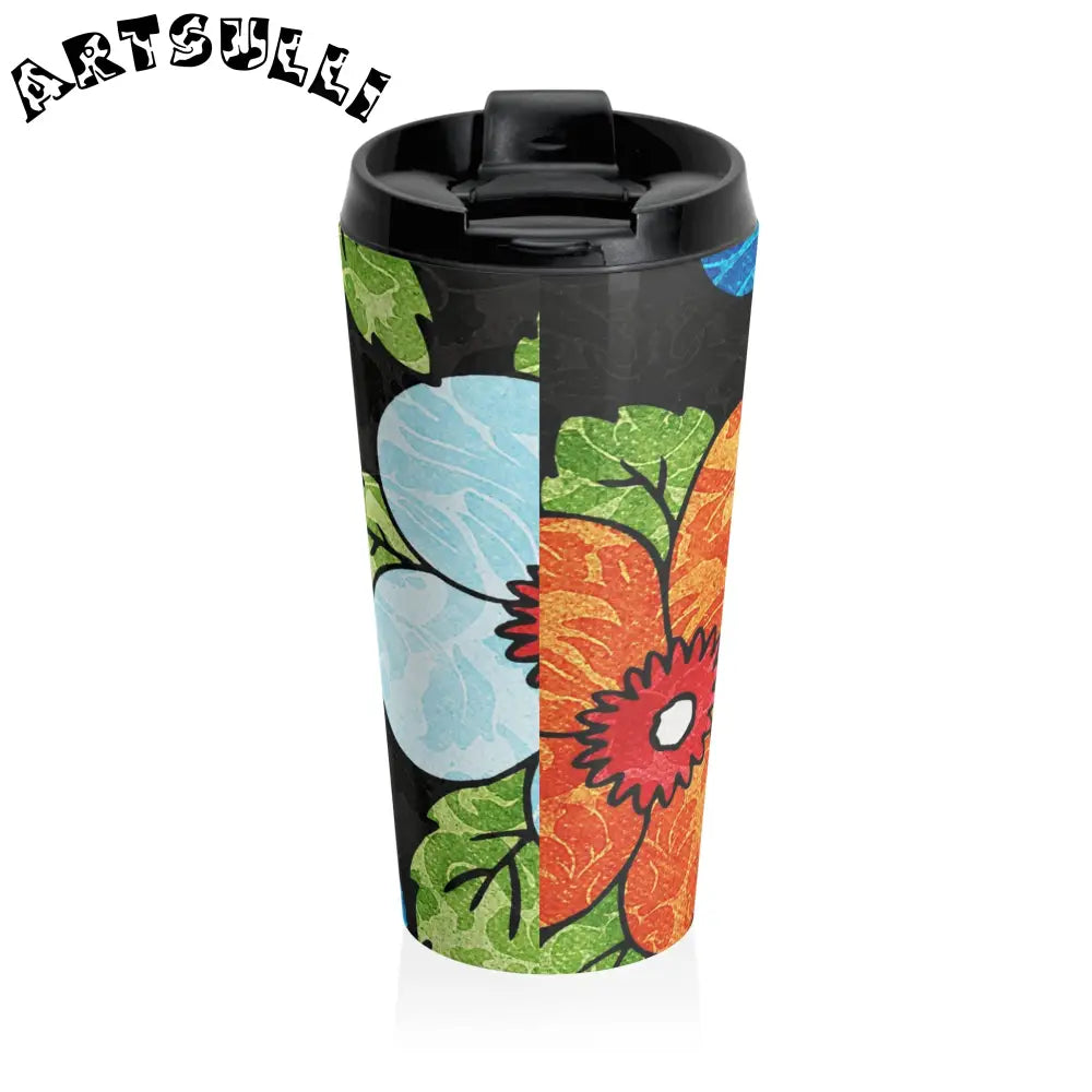 Black Floral Stainless Steel Travel Mug, Artsulli - Art is Long, Life is Short, Mug, , , , , , , 