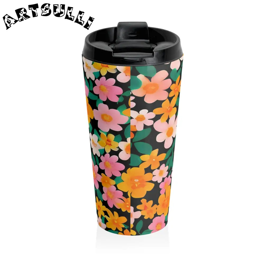 Black Floral Stainless Steel Travel Tumbler, Artsulli - Art is Long, Life is Short, Mug, , , , , , , 