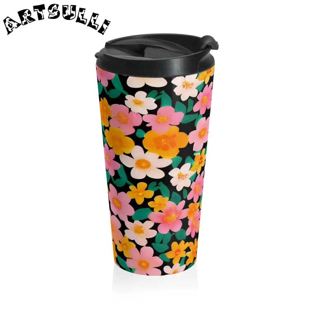 Black Floral Stainless Steel Travel Tumbler, Artsulli - Art is Long, Life is Short, Mug, , , , , , , 