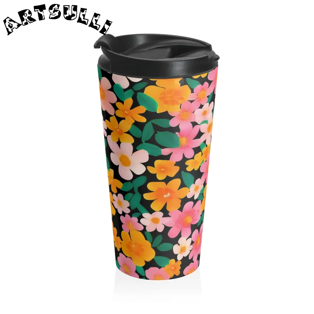 Black Floral Stainless Steel Travel Tumbler, Artsulli - Art is Long, Life is Short, Mug, , , , , , , 