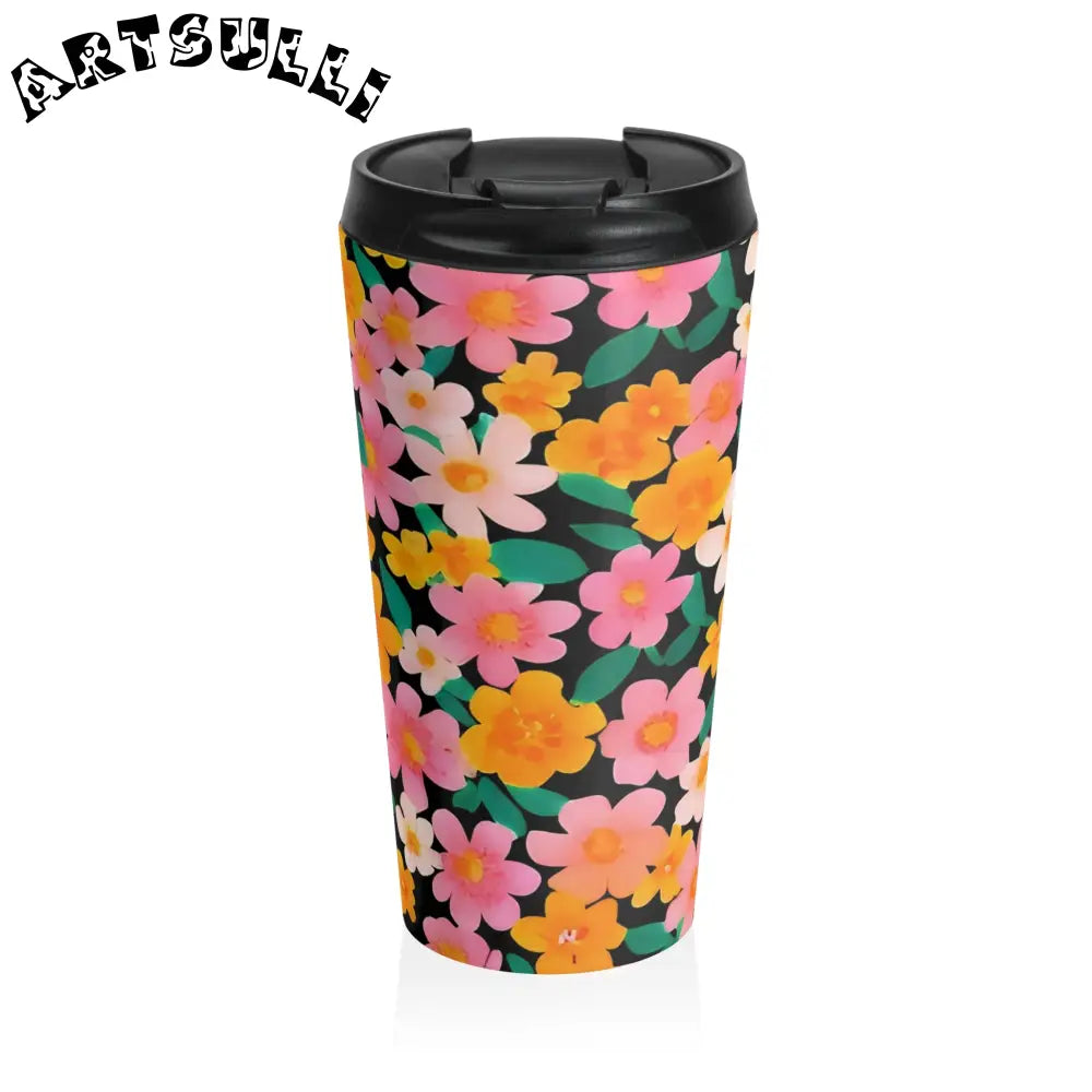 Black Floral Stainless Steel Travel Tumbler, Artsulli - Art is Long, Life is Short, Mug, Size, 15oz, , , , , 19272053881823753266