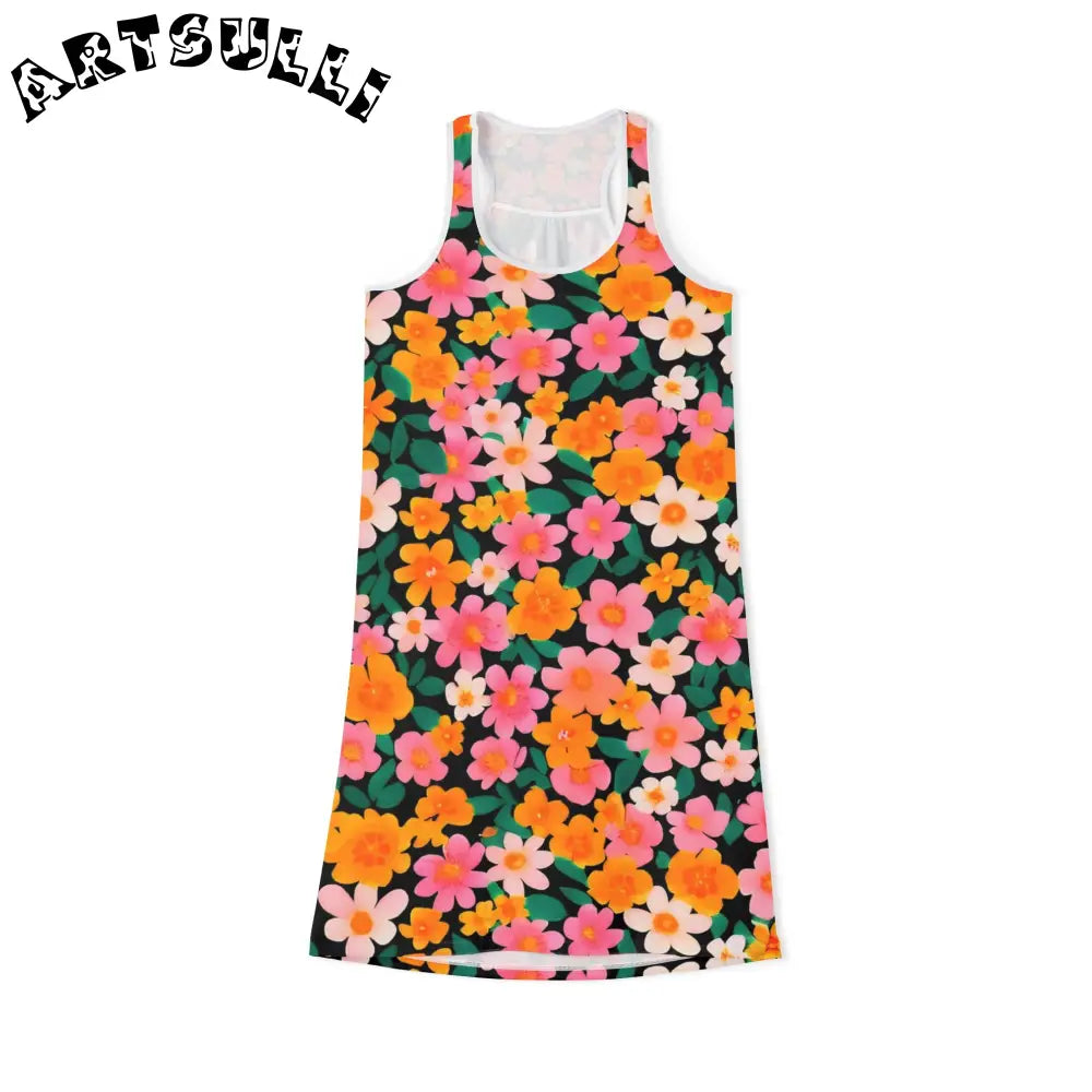 Black Floral Tank Mini Dress, Artsulli - Art is Long, Life is Short, Tank Top, Size, XS, Color, White, , , 33490785077318153166