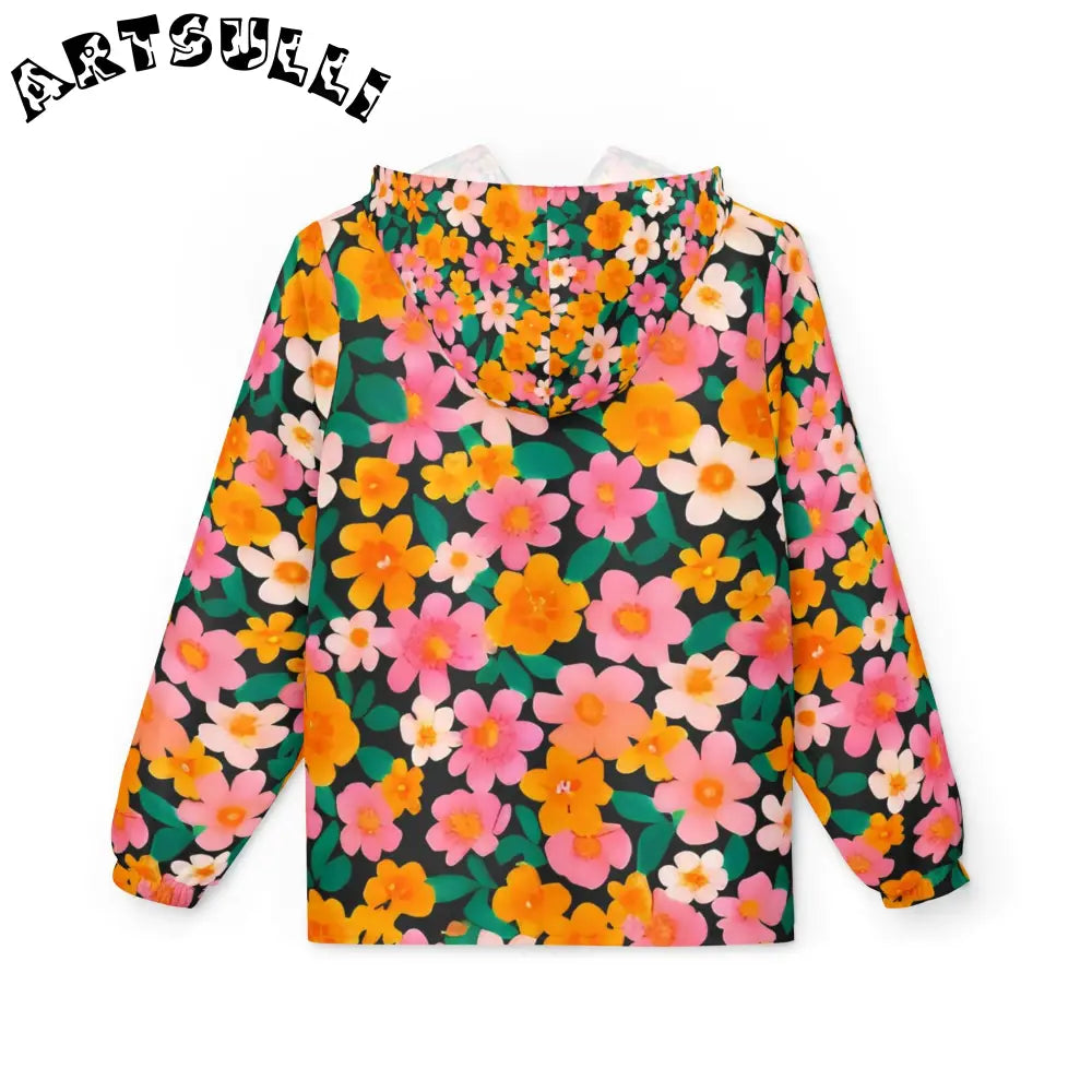 Black Floral Windbreaker Jacket, Artsulli - Art is Long, Life is Short, Outerwear, , , , , , , 