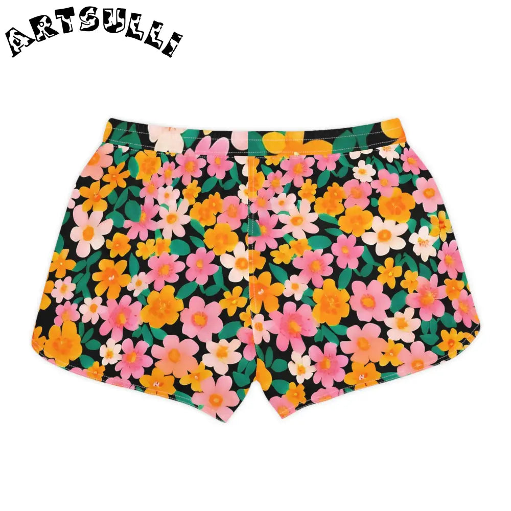 Black Floral Women Athletic Shorts, Artsulli - Art is Long, Life is Short, All Over Prints, , , , , , , 